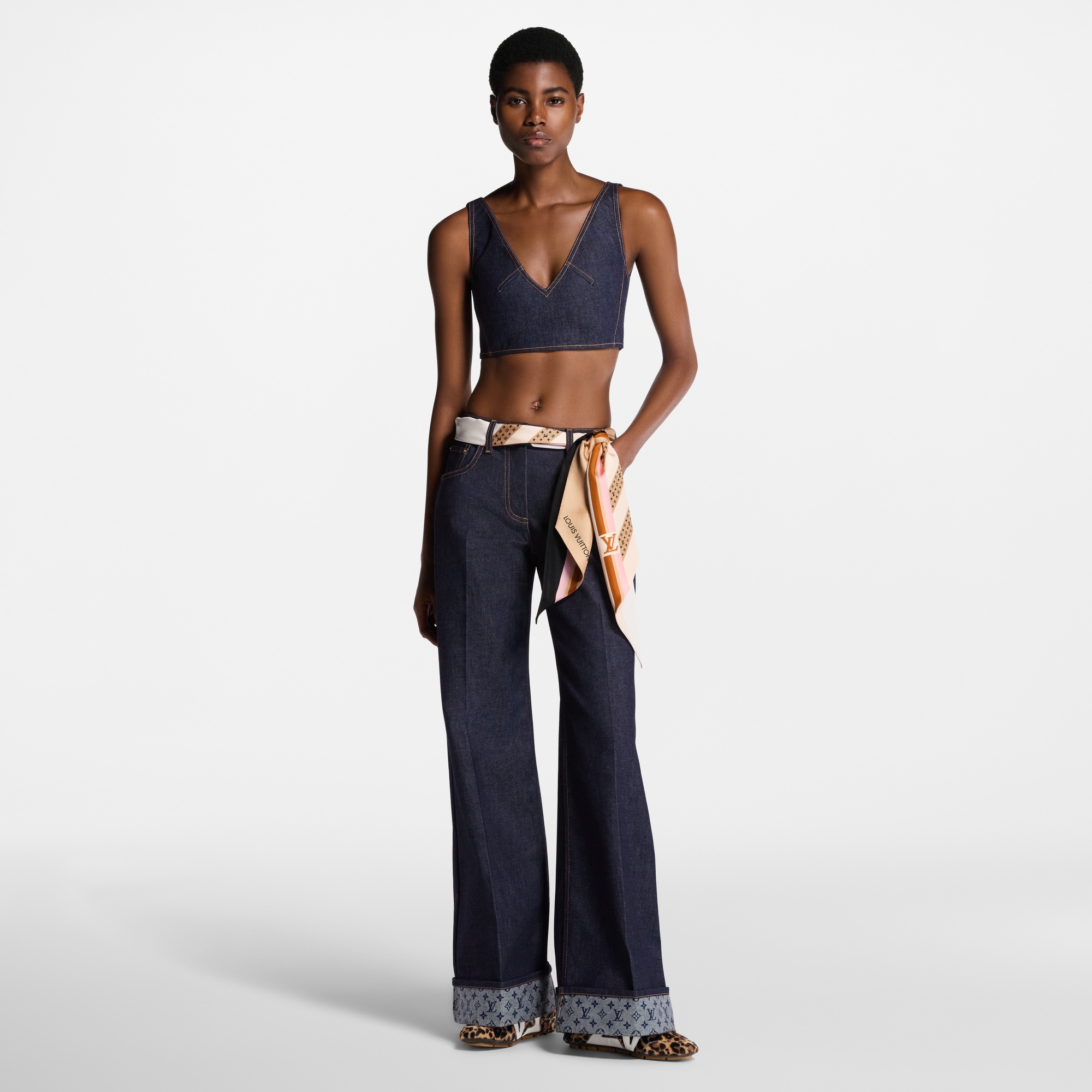 Denim V-Neck Crop Top  in Women