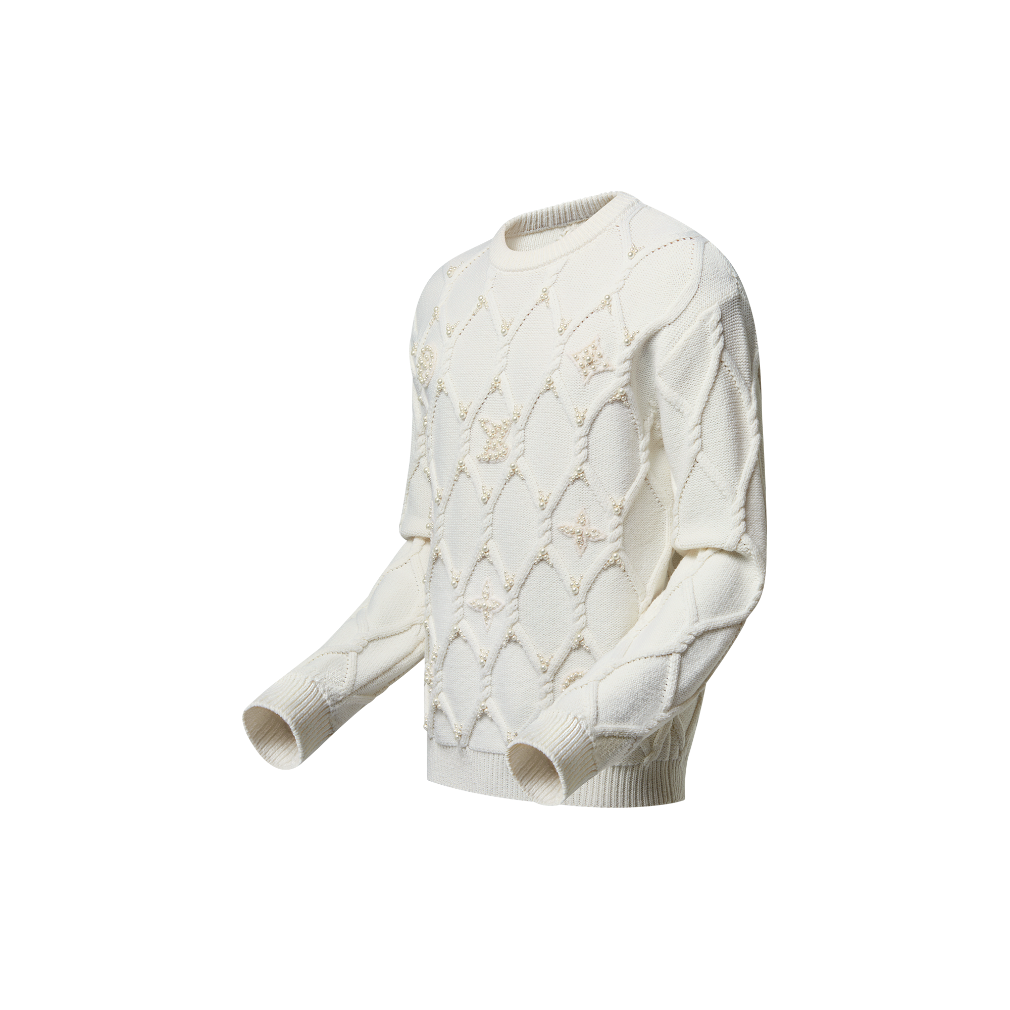 Embellished Cable Knit Wool Blend Pullover  in New