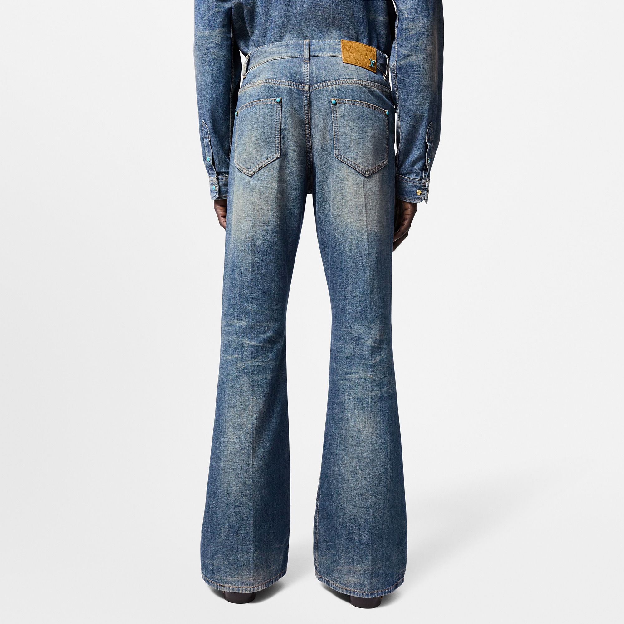 Embellished Flared Cotton Chambray Pants  in Men