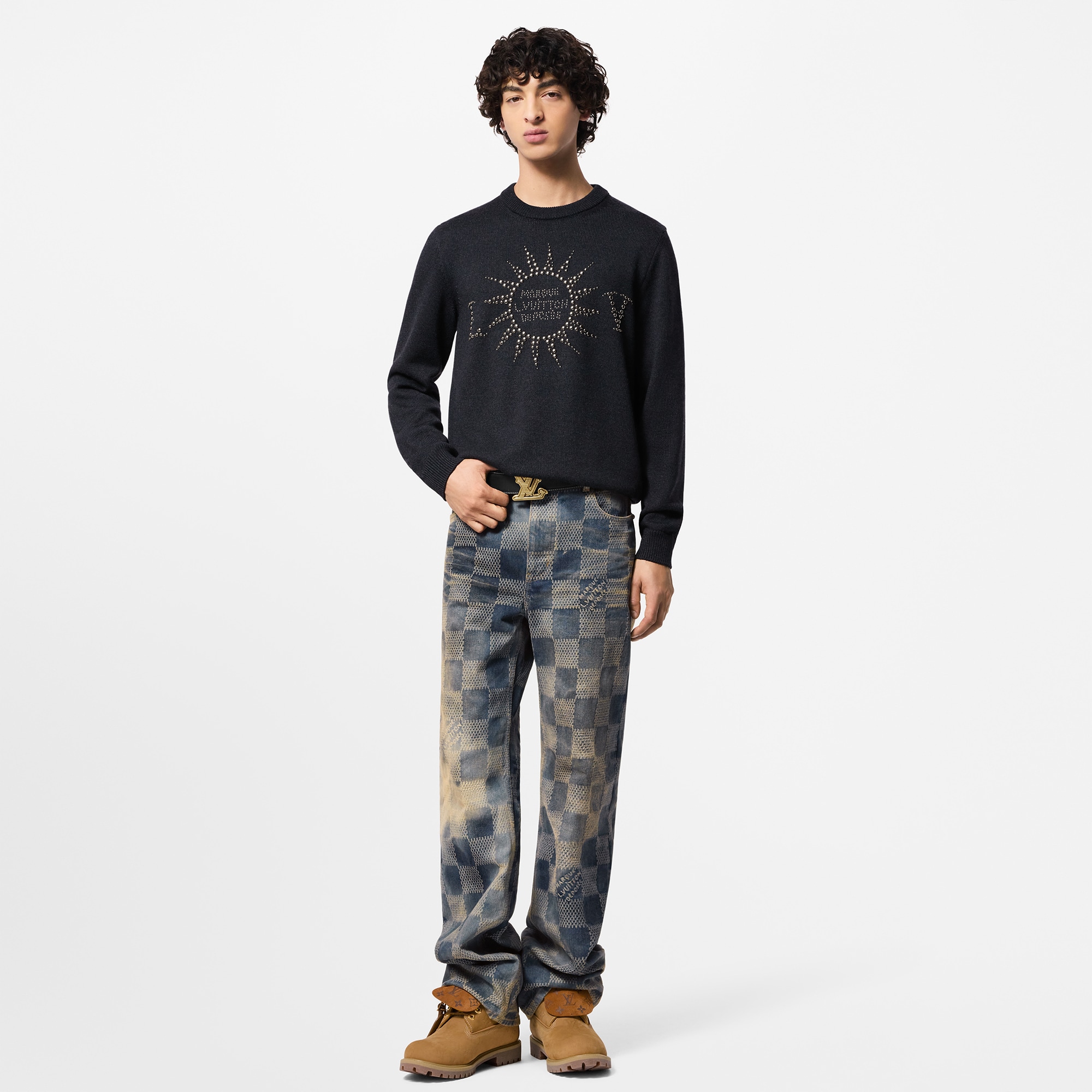 Embellished Long-Sleeved Merino Wool Crewneck  in Men