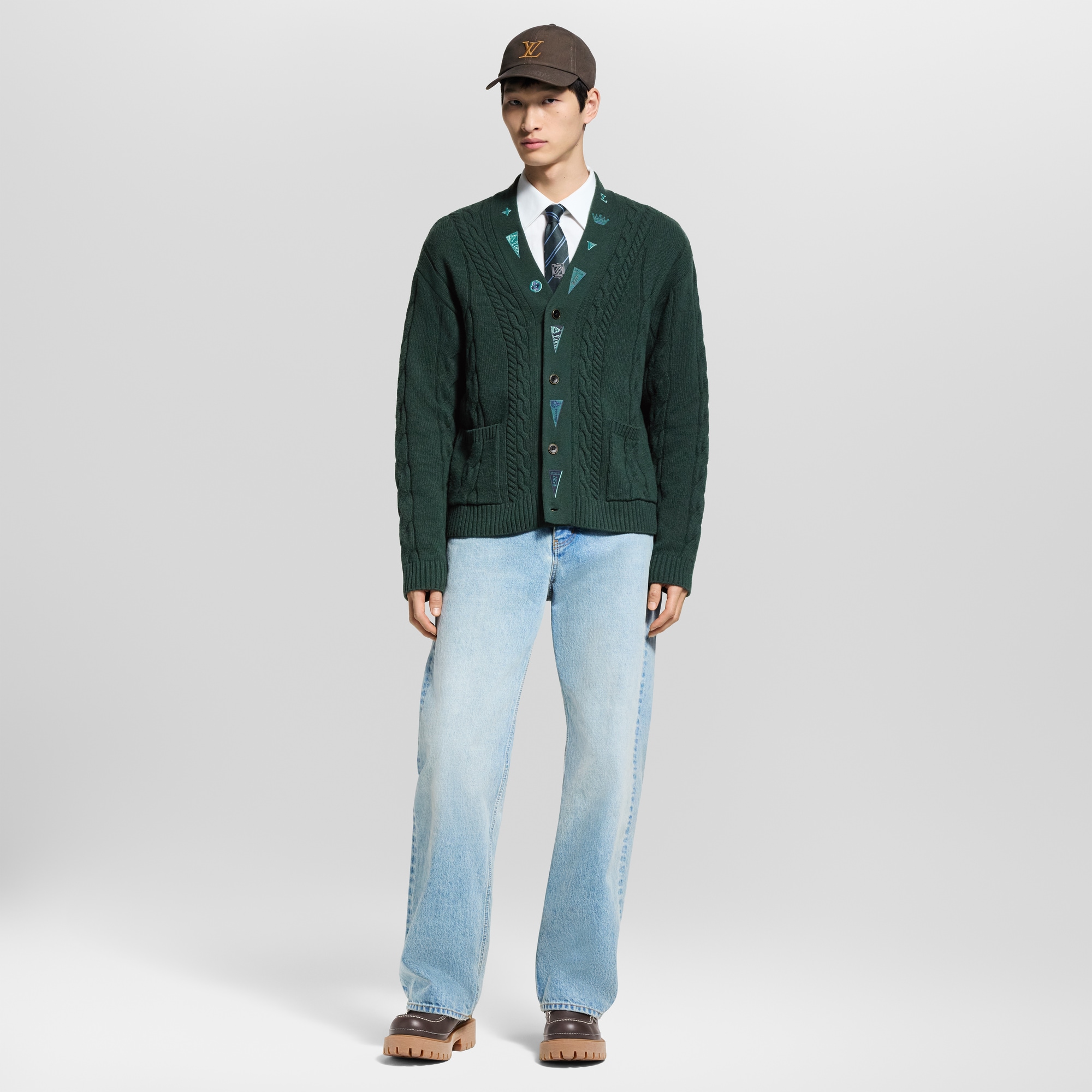 Embroidered Cable Knit Cardigan  in Men