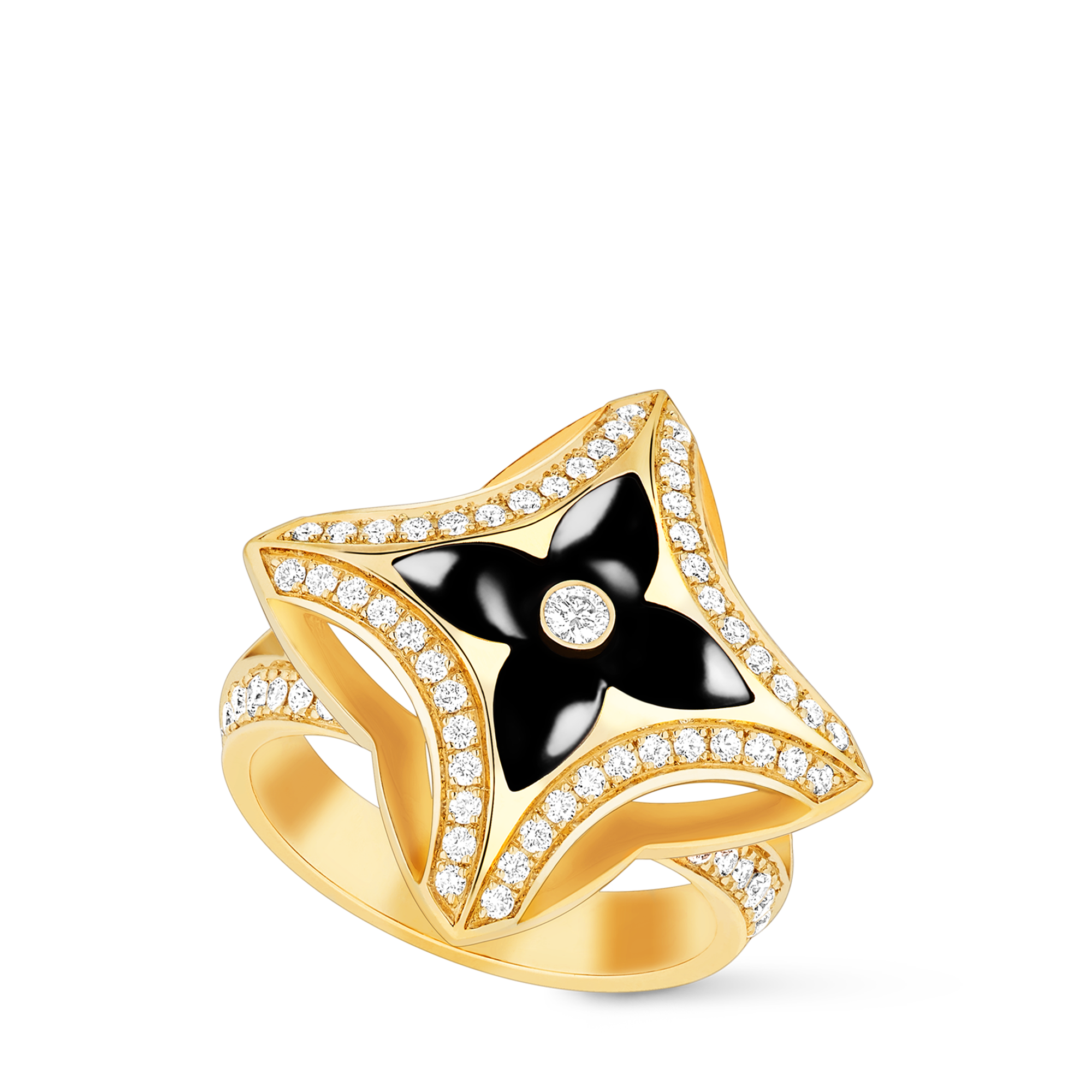 Ever Blossom Ring, Yellow Gold, Onyx & Diamonds  in Jewellery