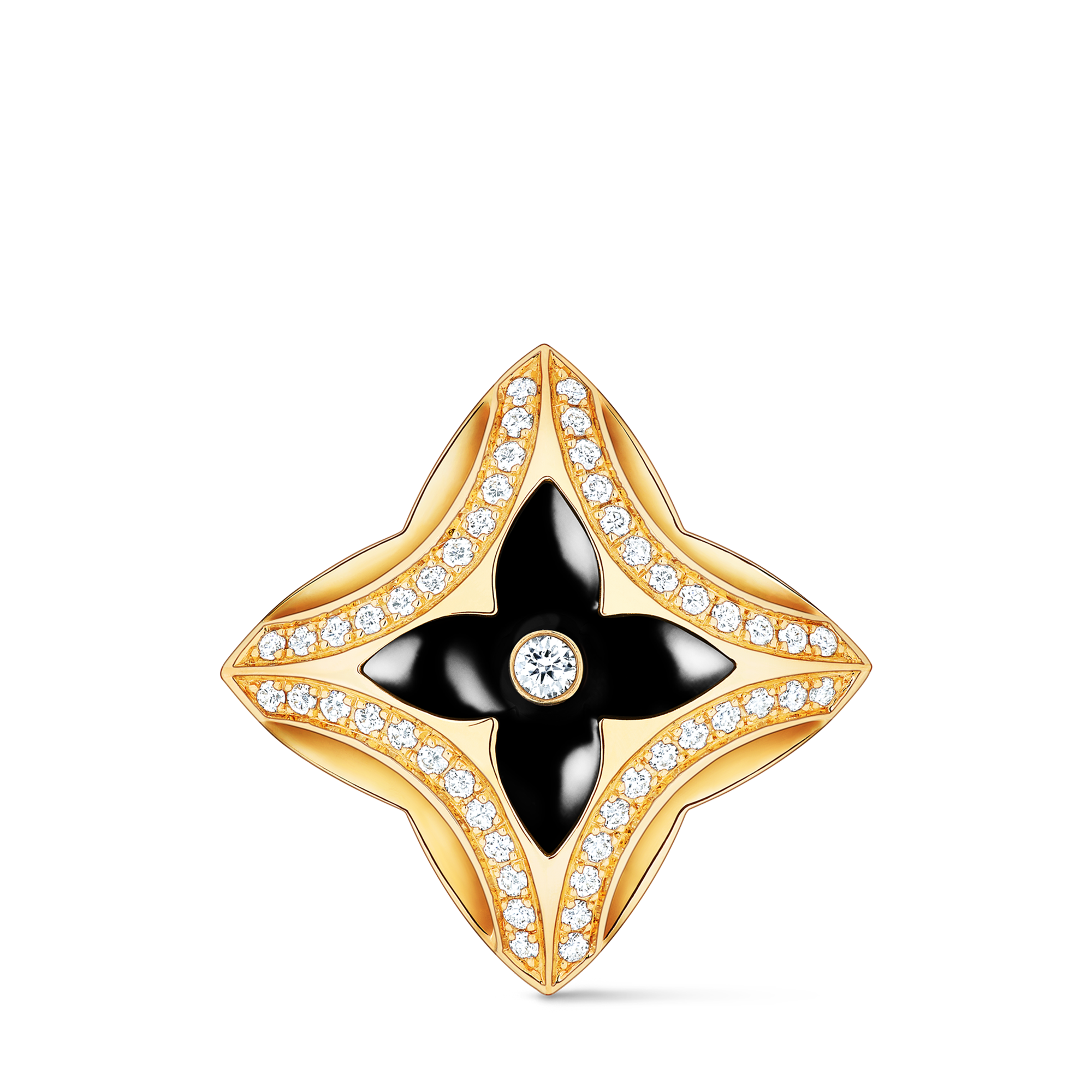 Ever Blossom Ring, Yellow Gold, Onyx & Diamonds  in Jewellery