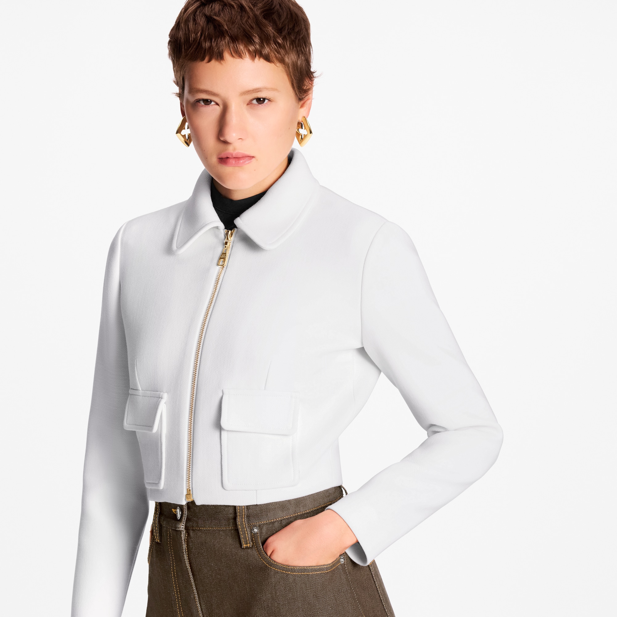Flap Pocket Cropped Jacket  in Women