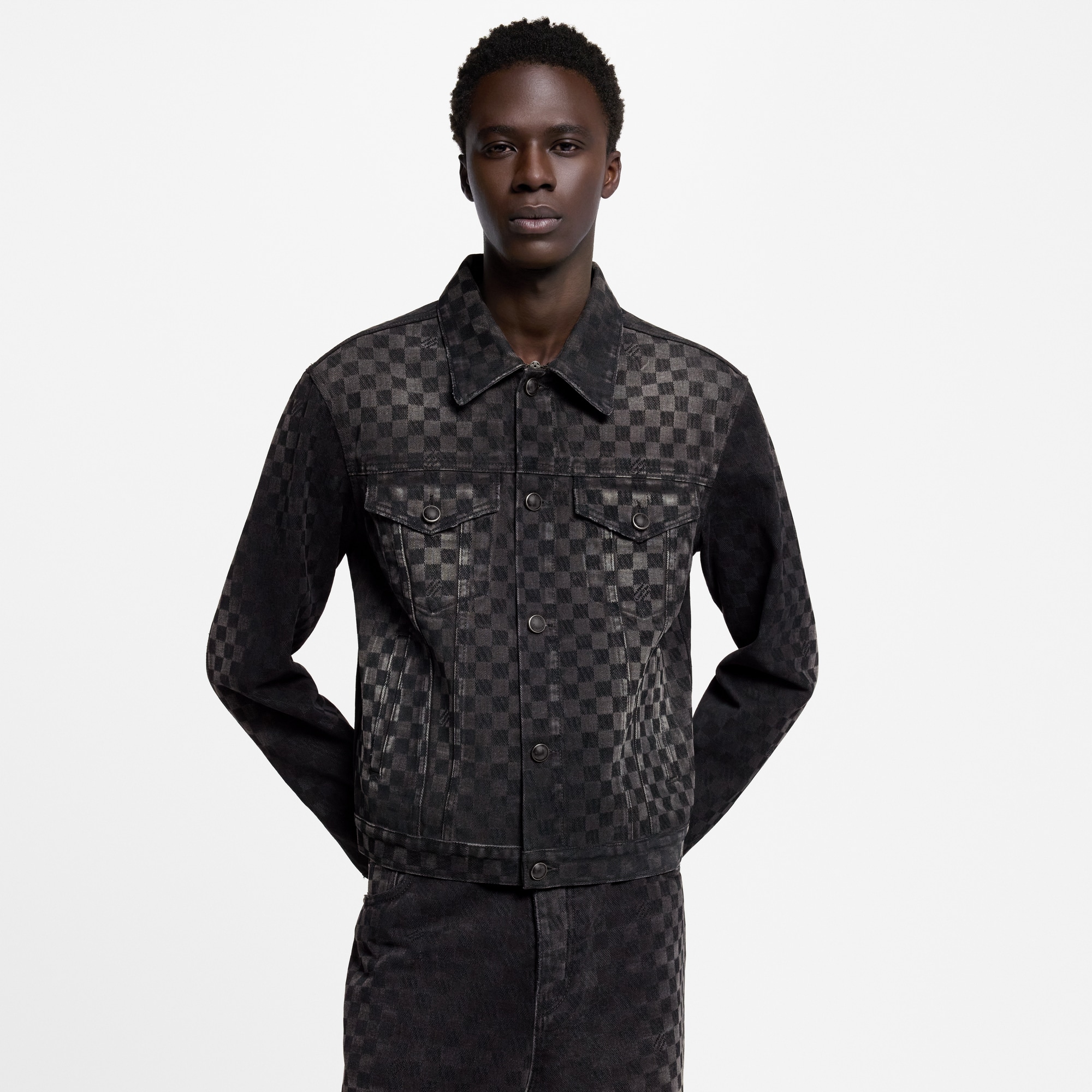 Flocked Damier Denim Trucker Jacket  in Men