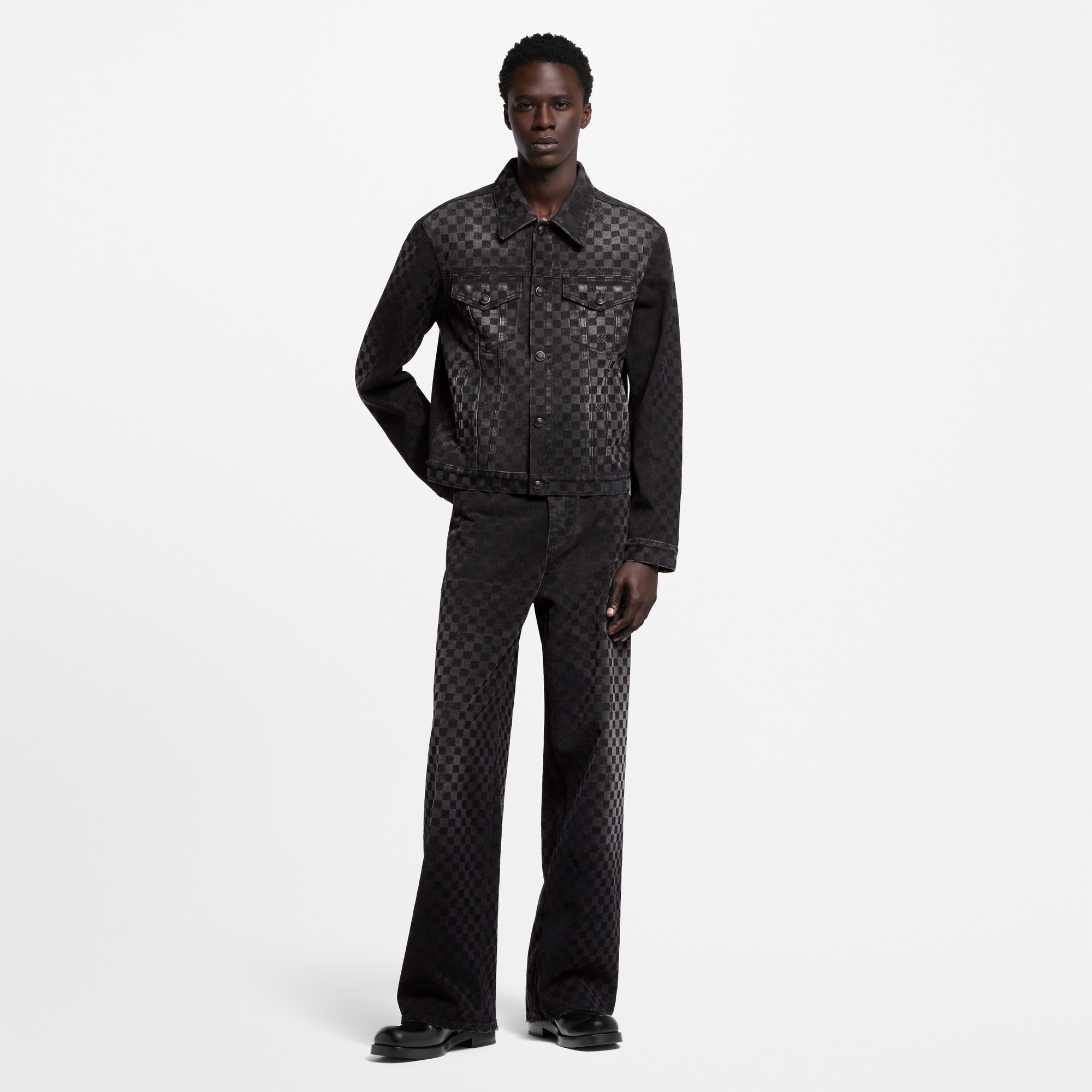 Flocked Damier Denim Trucker Jacket  in Men