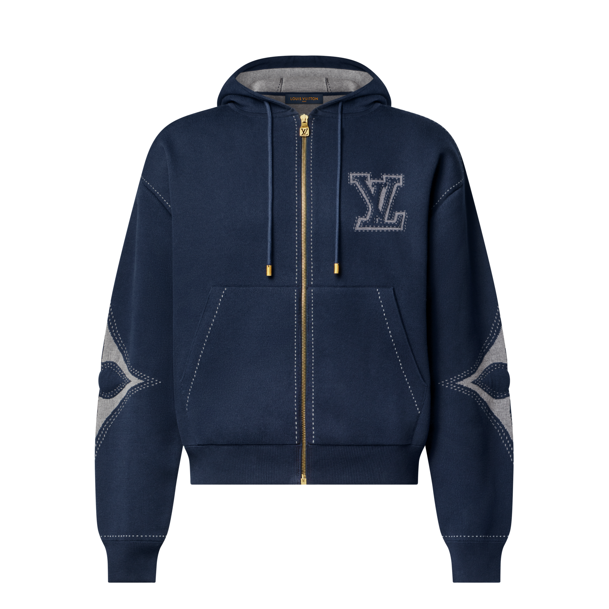 Graphic Intarsia Zipped Cotton Hoodie  in Men