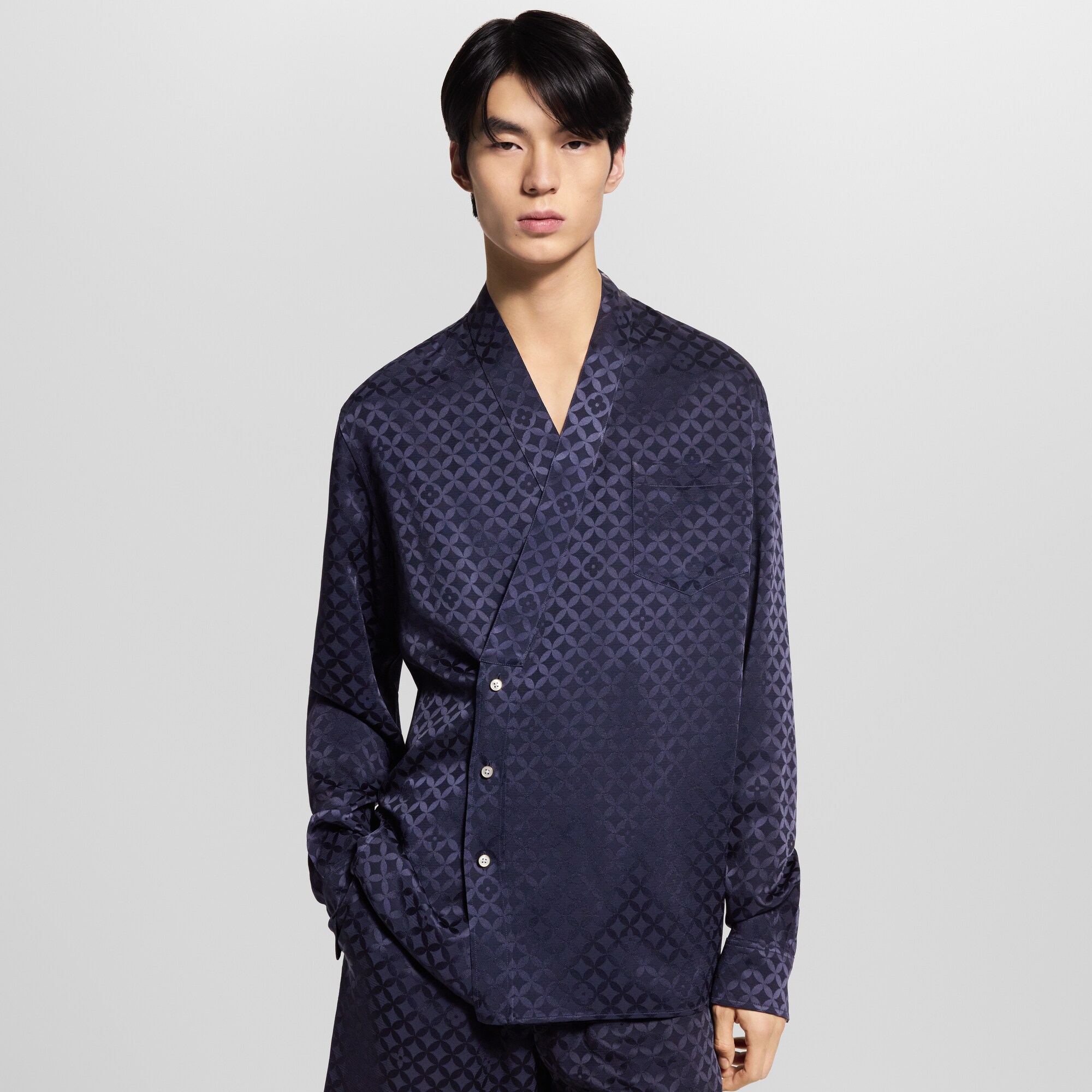 Graphic Jacquard Long-Sleeved Kimono Shirt  in Men