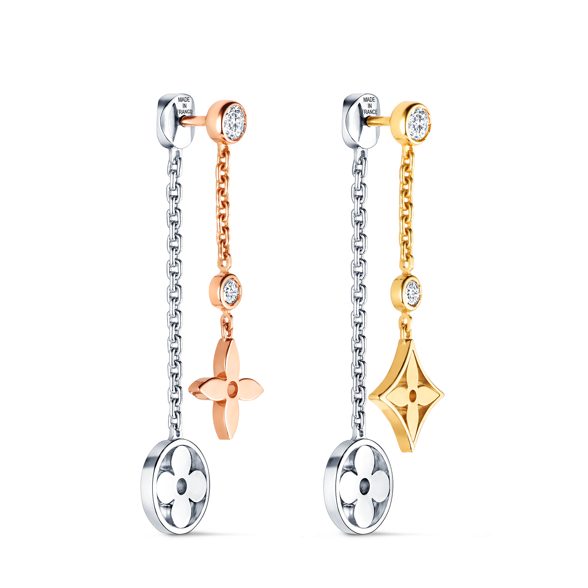 Idylle Blossom Long Earrings, 3 Golds And Diamonds  in Jewellery