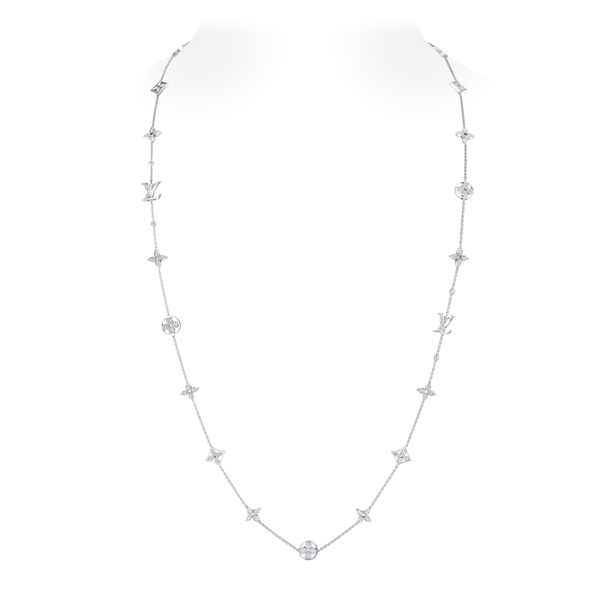 Idylle Blossom Multi-Motif Long Necklace, White Gold and Diamonds  in Jewellery