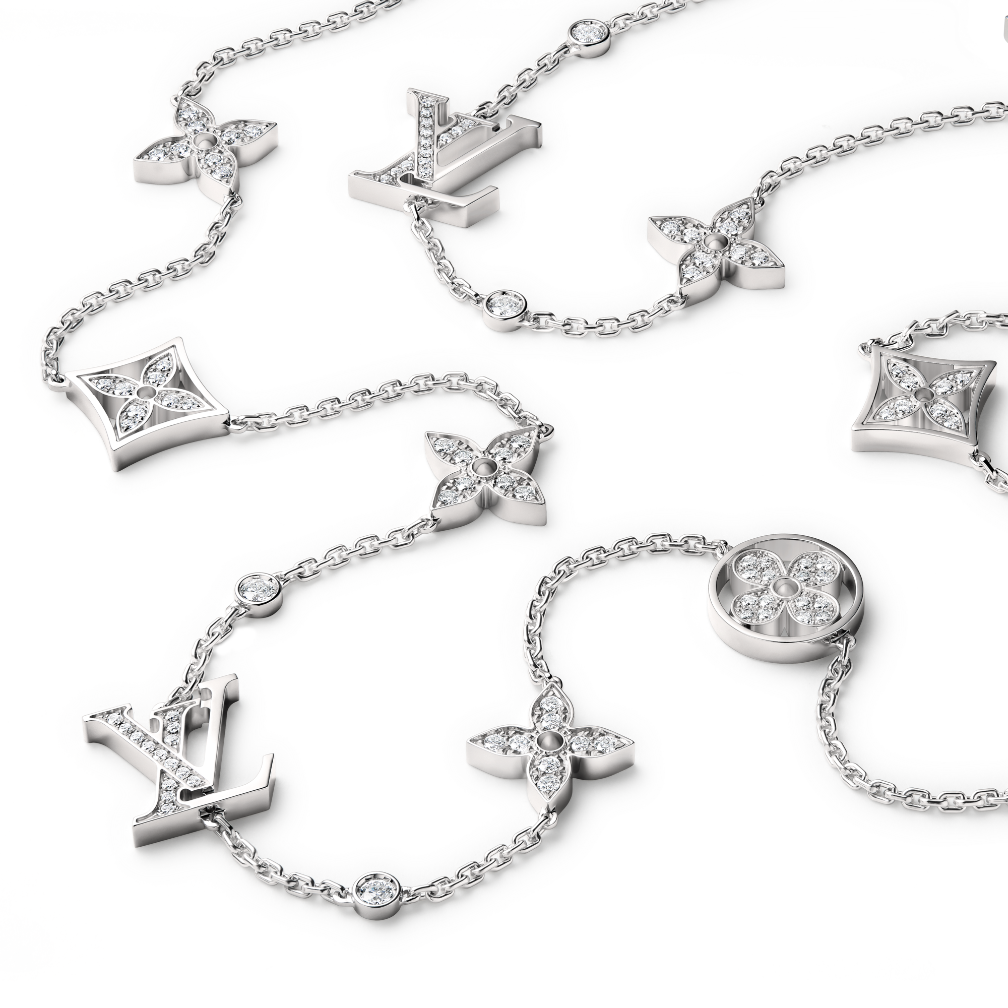 Idylle Blossom Multi-Motif Long Necklace, White Gold and Diamonds  in Jewellery