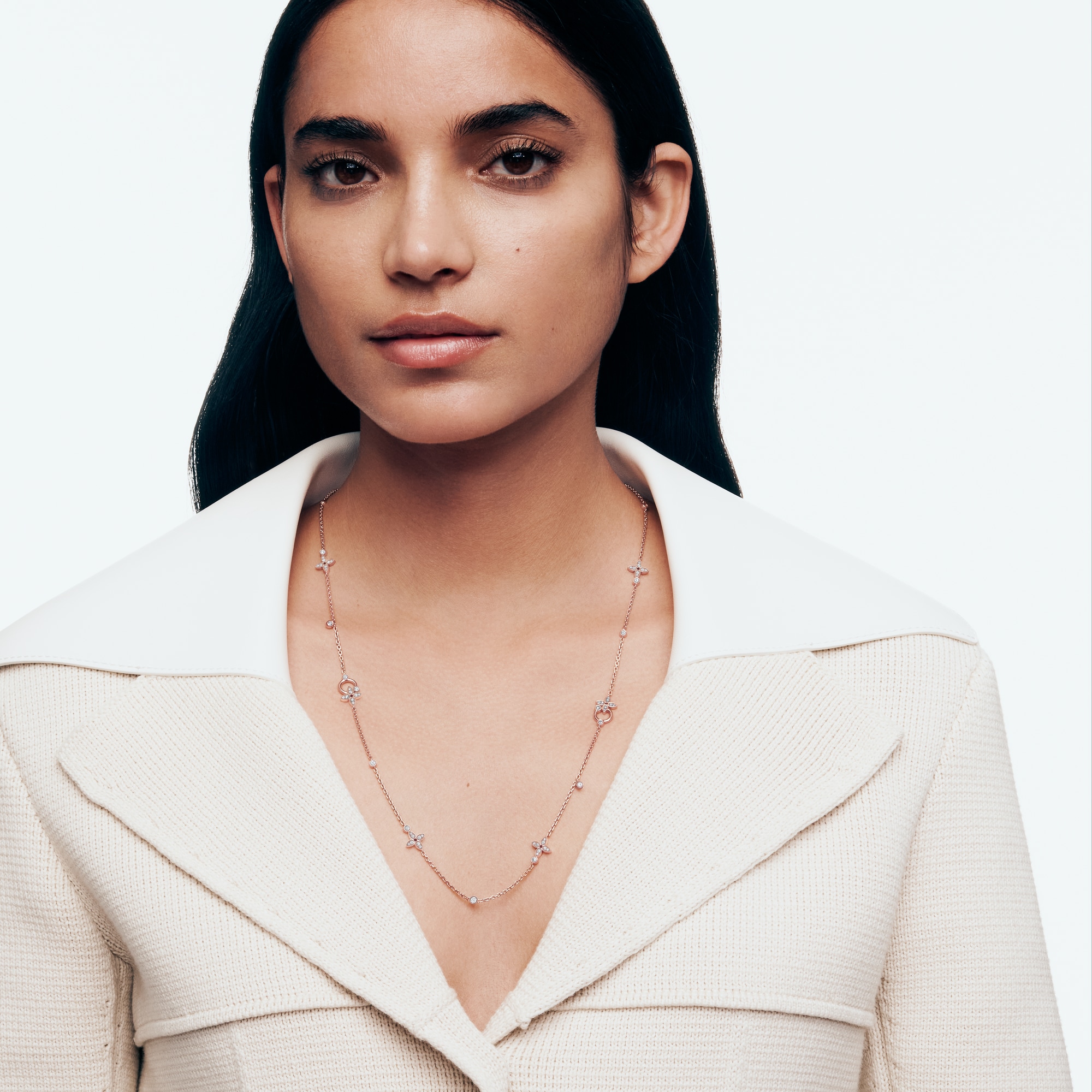 Idylle Blossom Multi-Pattern Long Necklace, Pink Gold and Diamonds  in Jewellery
