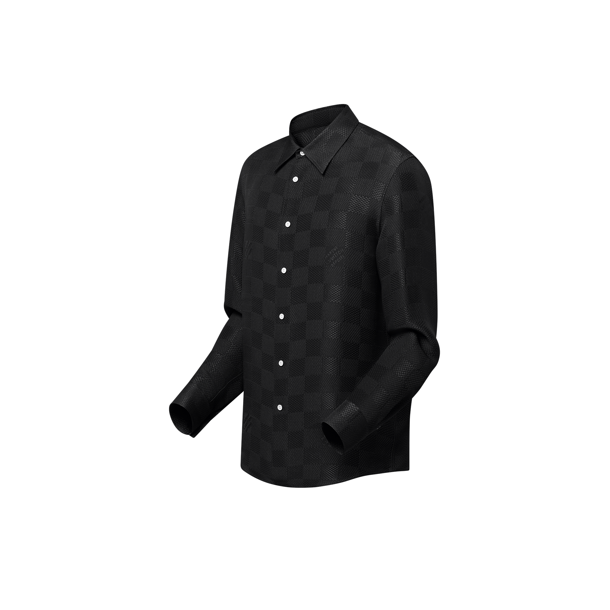 Jacquard Damier Long-Sleeved Silk Shirt  in Men