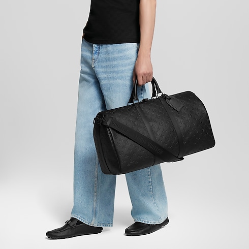 Keepall Bandoulière 50 Monogram Shadow Leather in Bags and Small Leather Goods's Men Bags LV Icons collections by Louis Vuitton (Product zoom)