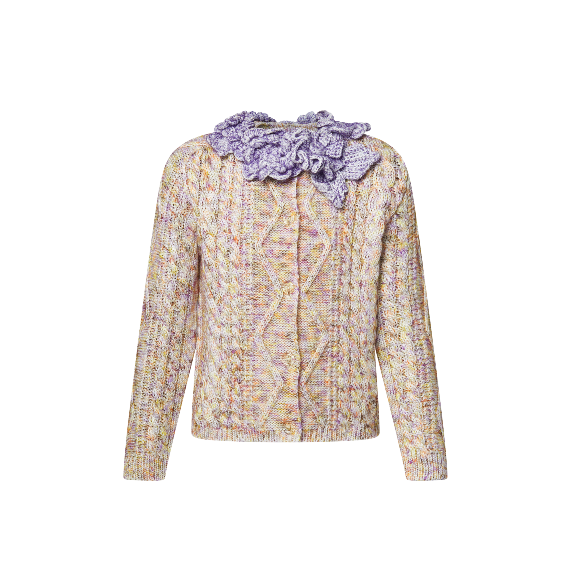 Knitted Flower Collar Cardigan  in Women