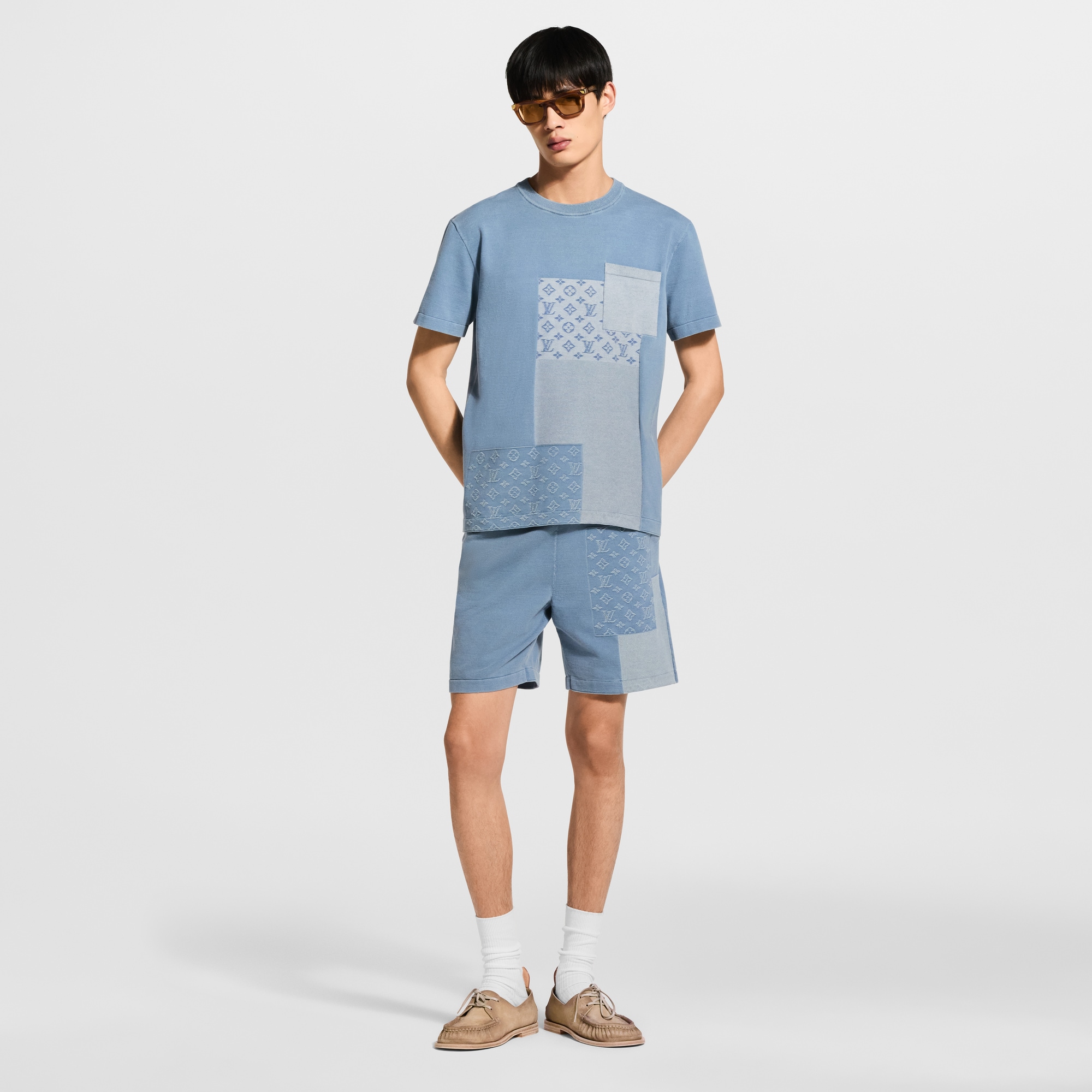 Knitted Patchwork Denim Short-Sleeved Crewneck - New In Men 