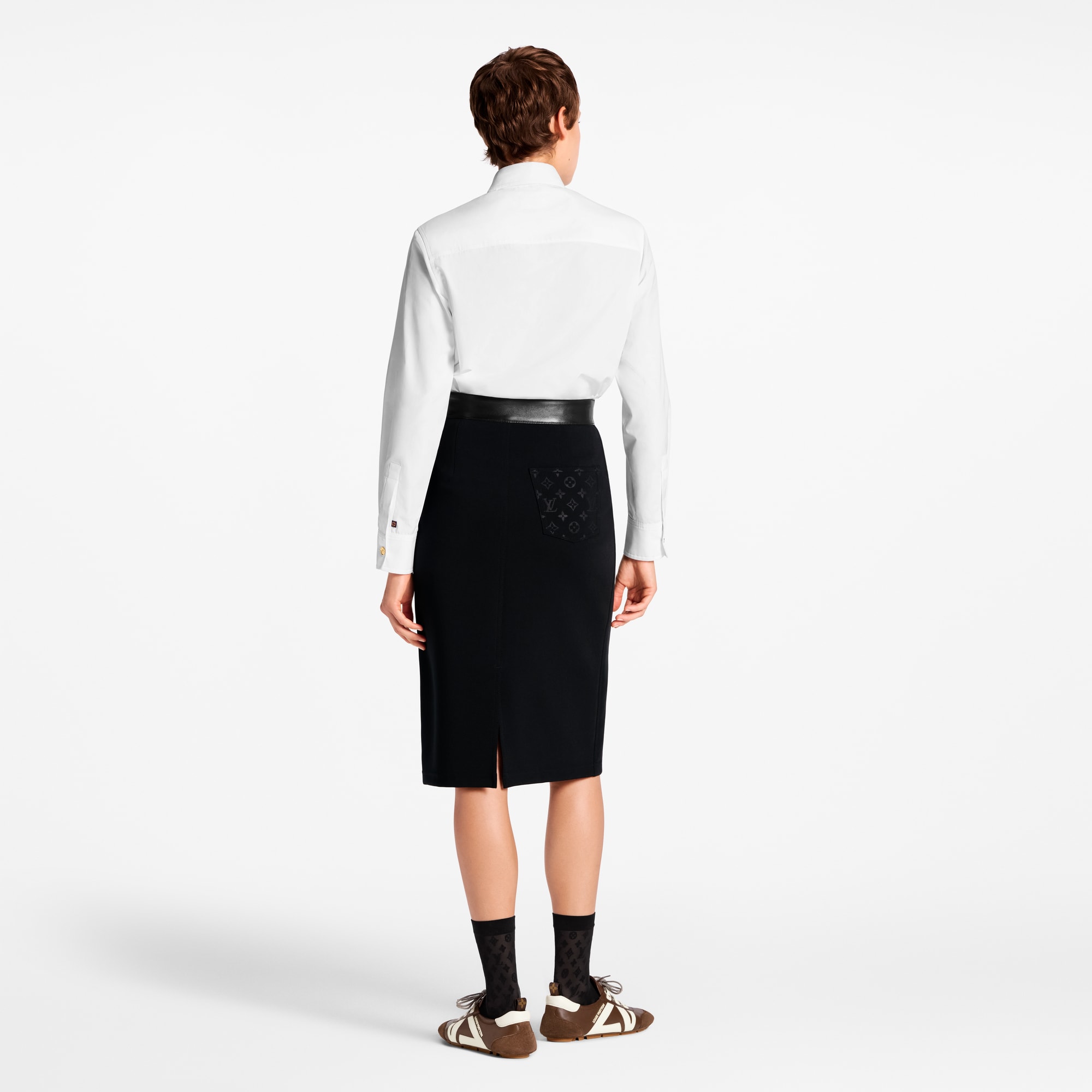 Leather Accent Technical Jersey Skirt  in Women