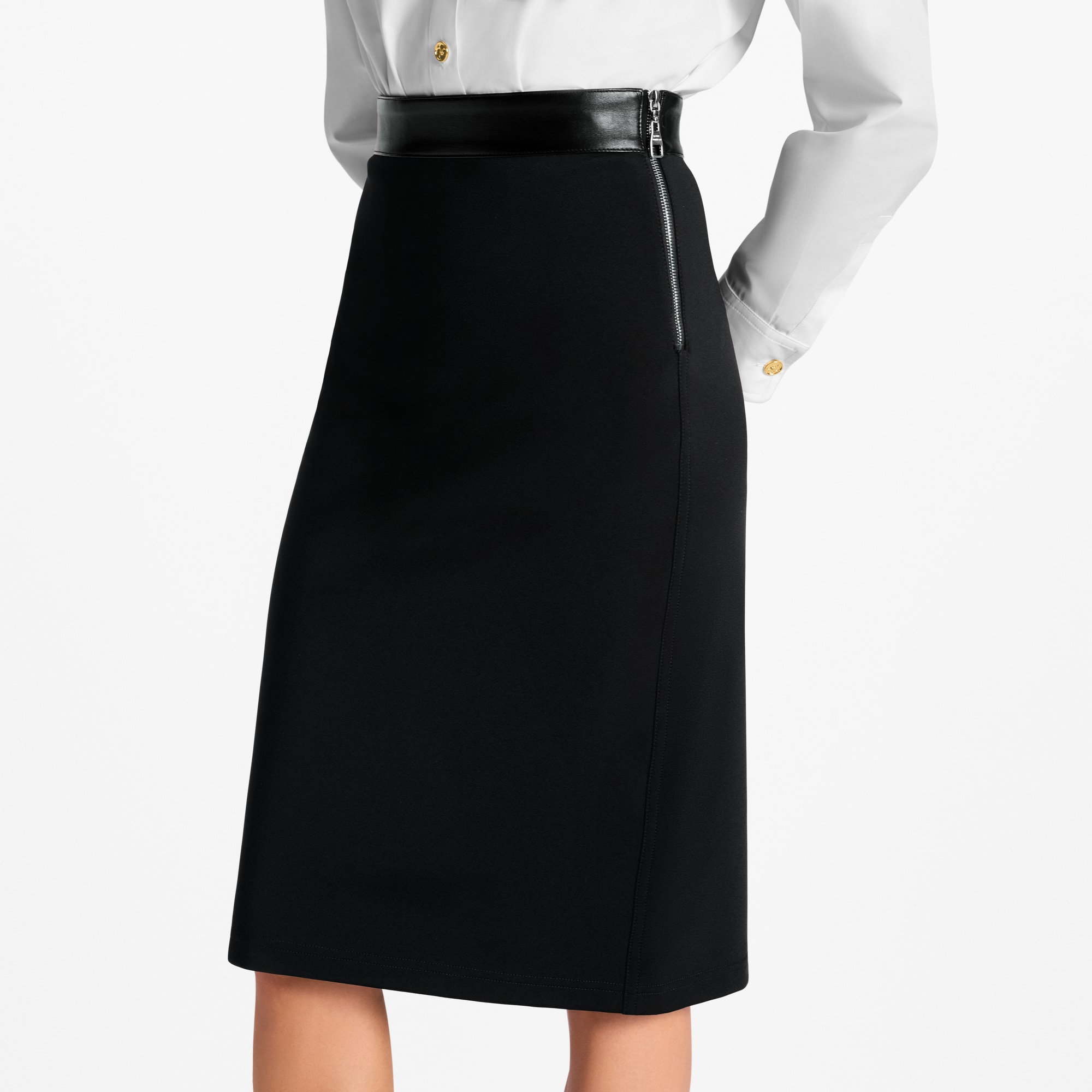 Leather Accent Technical Jersey Skirt  in Women