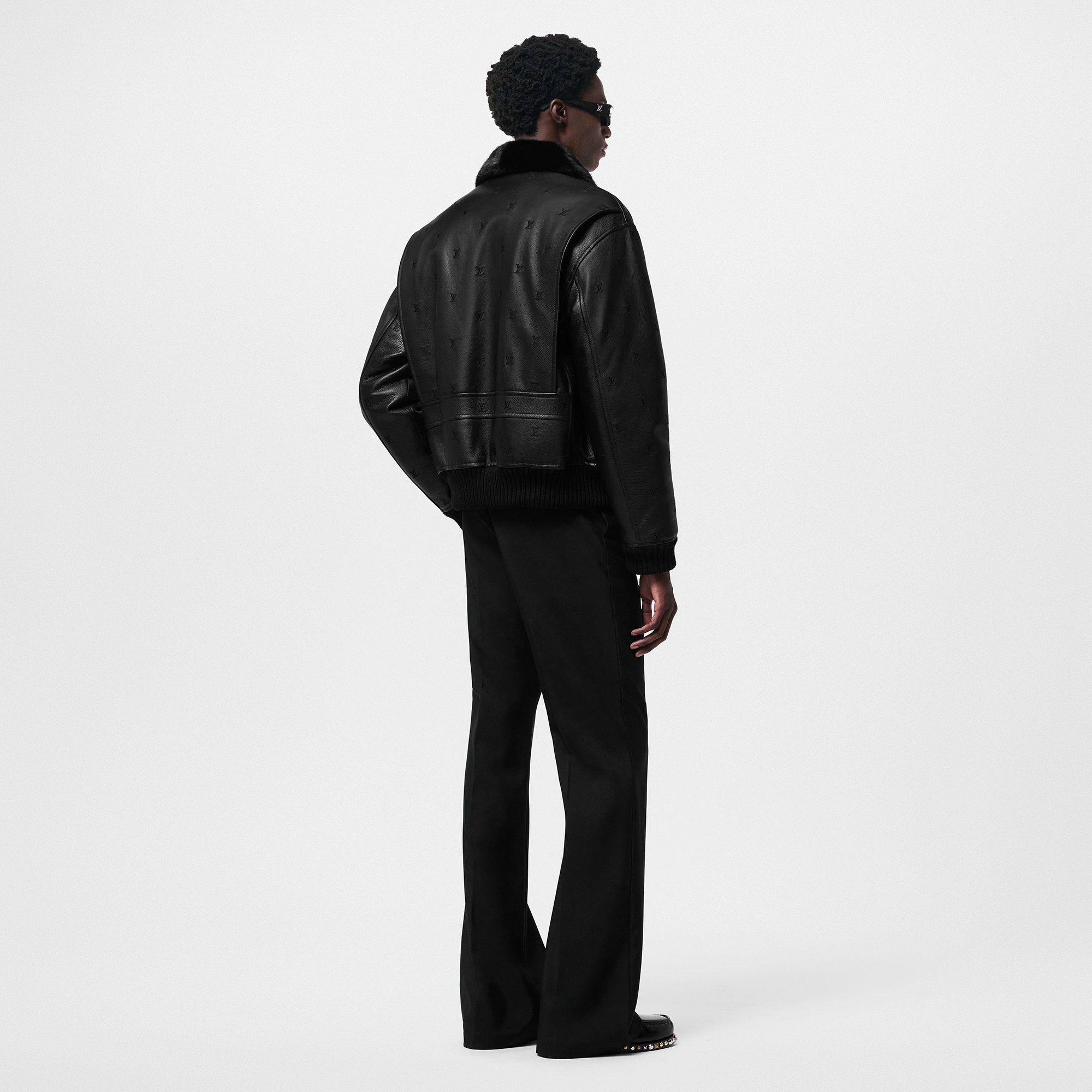 Leather Aviator Mink Collar  in Men
