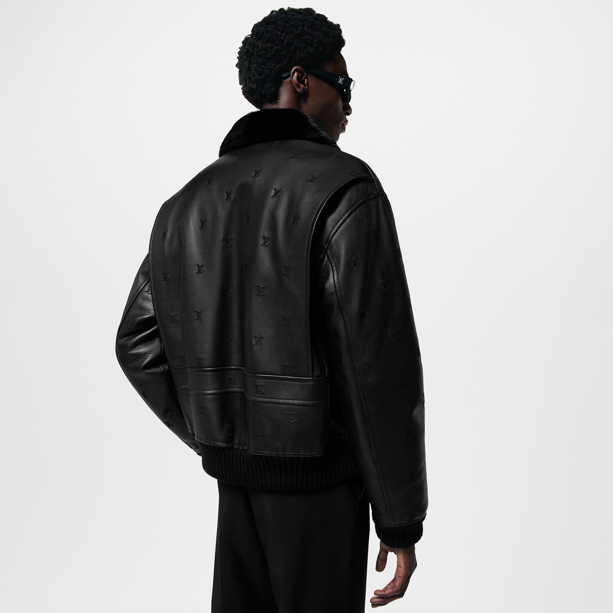 Leather Aviator Mink Collar  in Men
