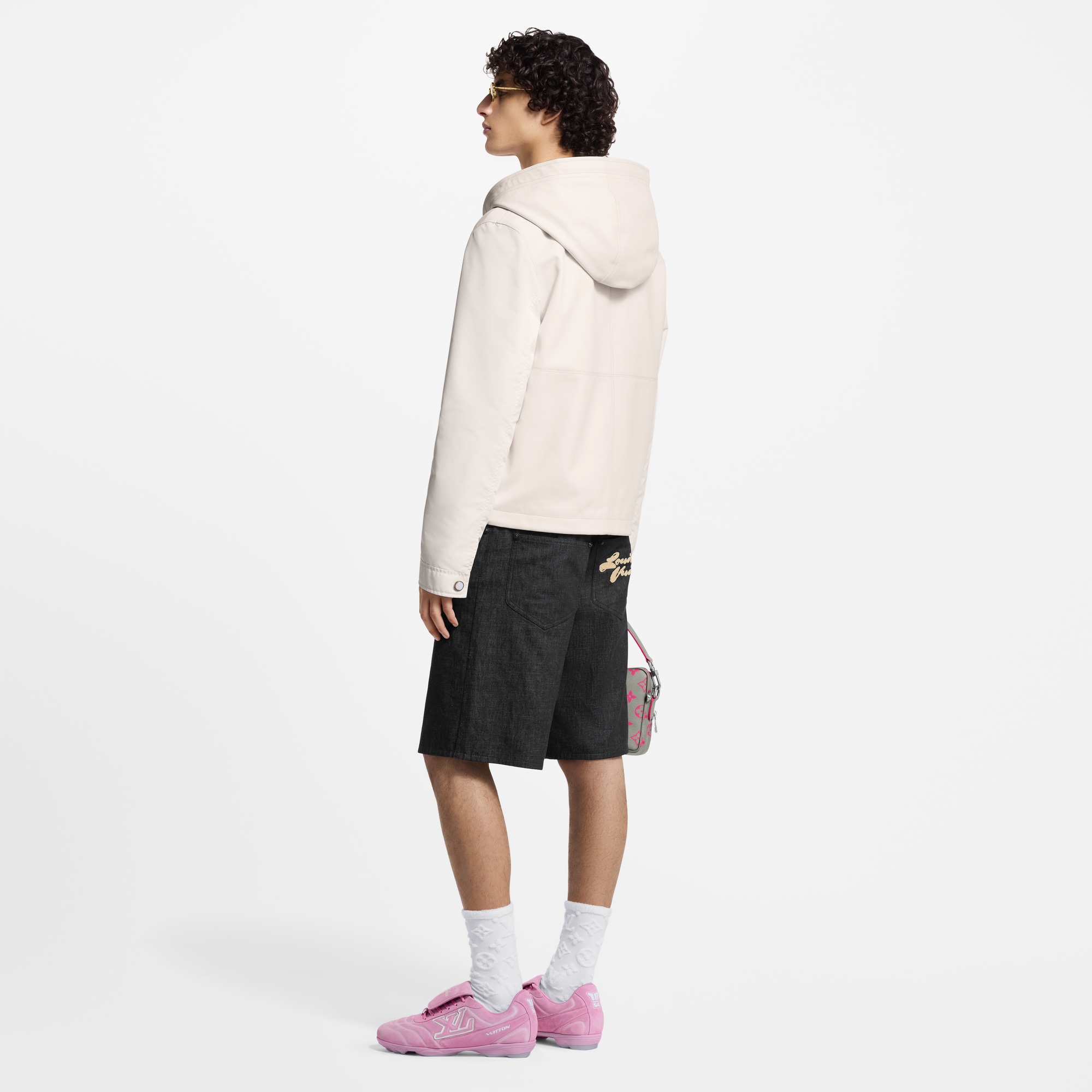 Leather Mix Hooded Blouson  in Men