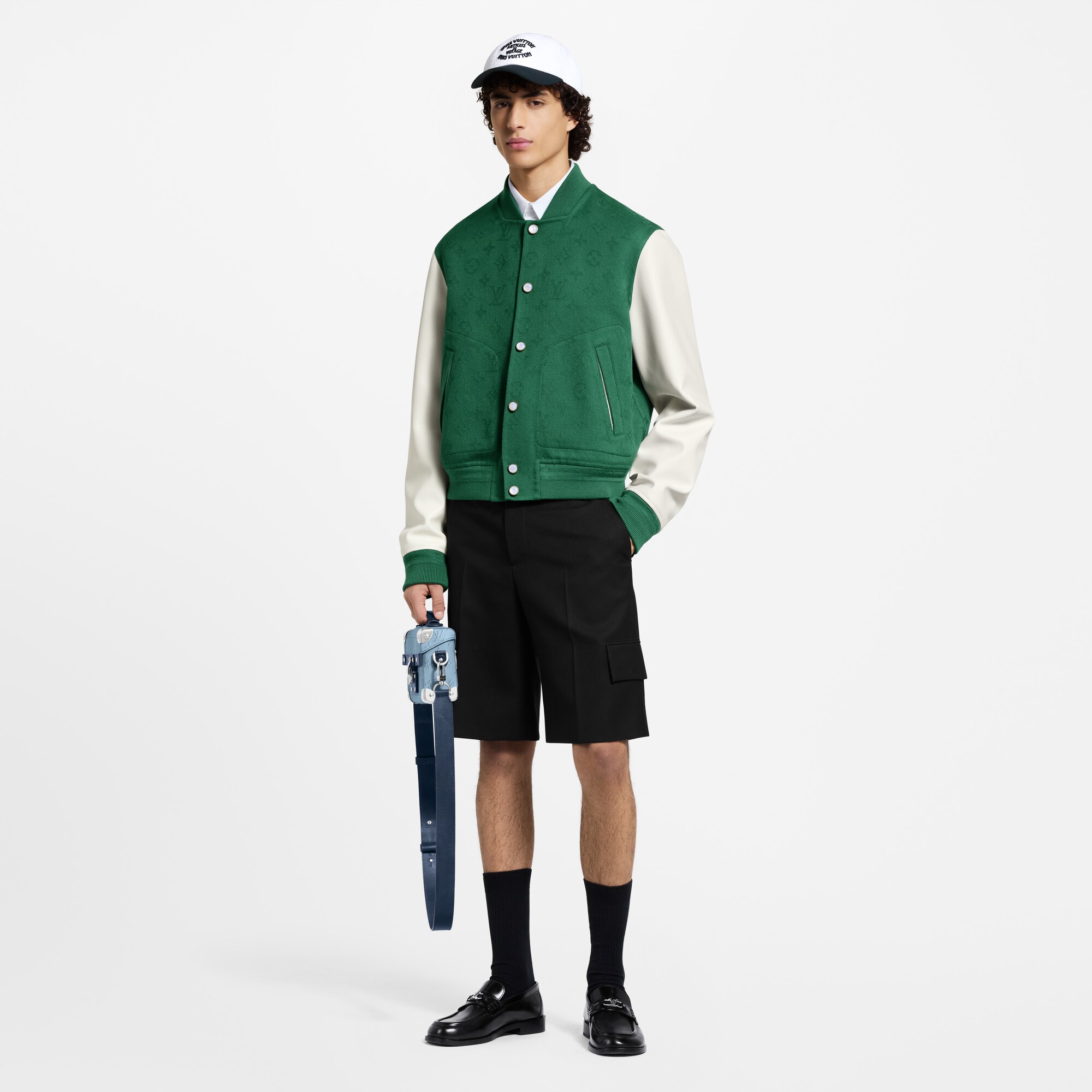 Leather Mix Monogram Varsity Jacket  in Men