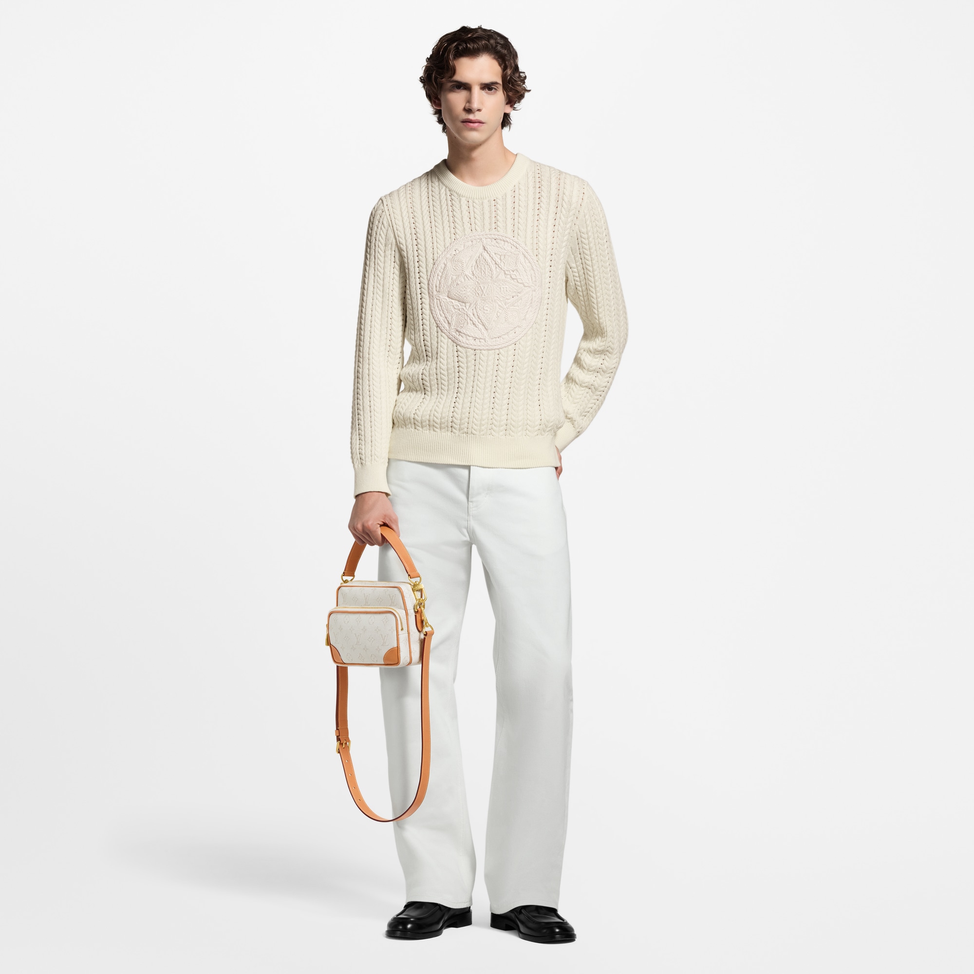 Long-Sleeved Cable-Knit Crewneck  in Men