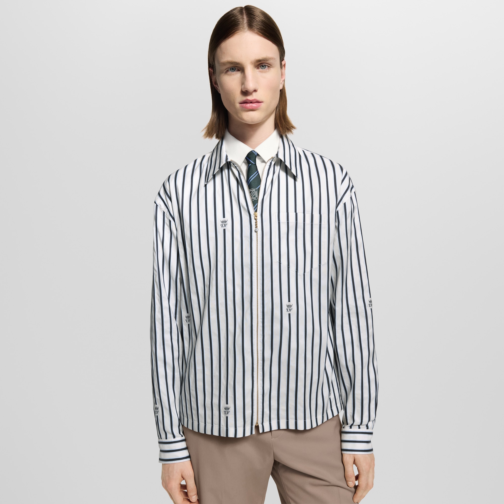 Long-Sleeved Zip-Up Shirt  in Men