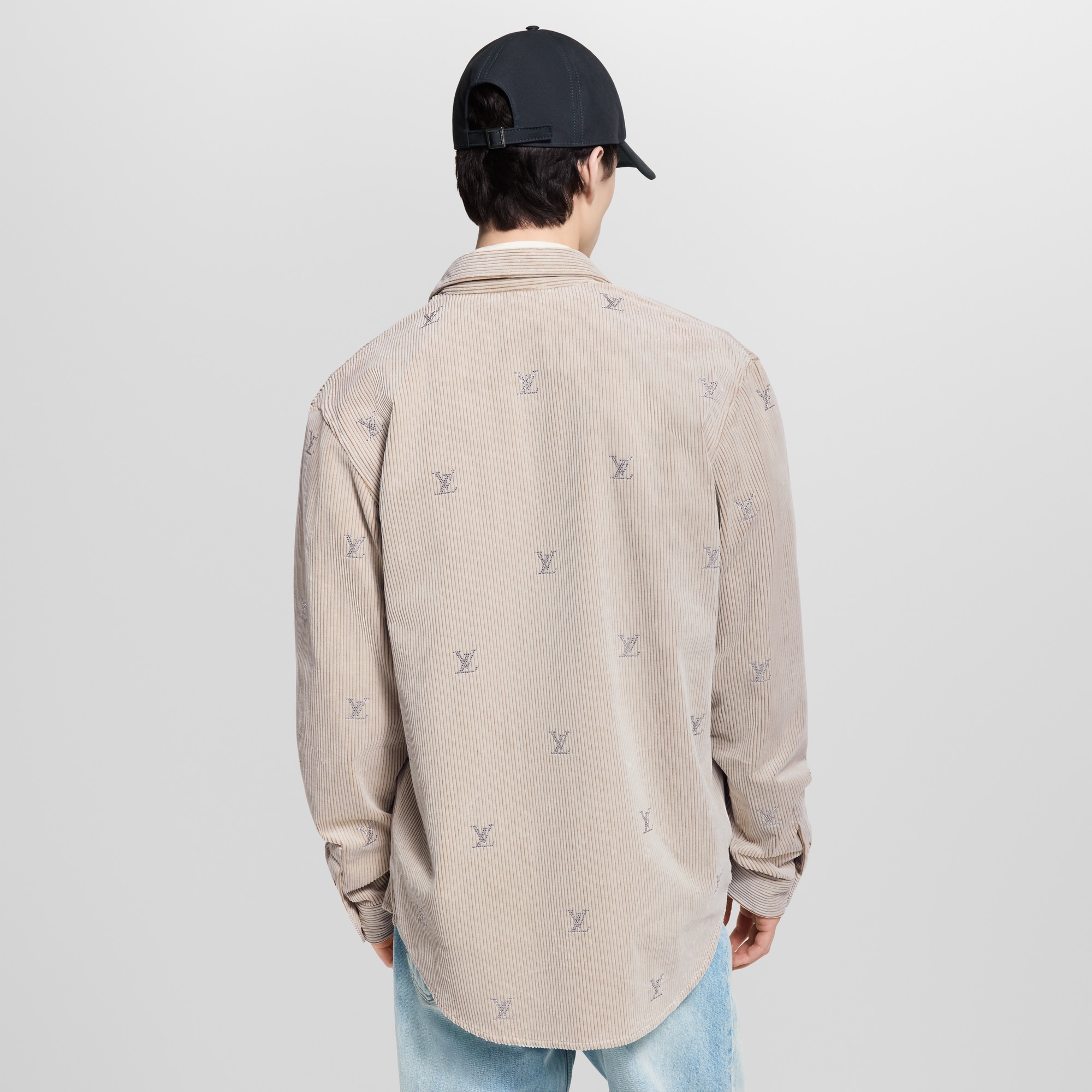 LV Blason Embellished Long-Sleeved Corduroy Shirt  in Men