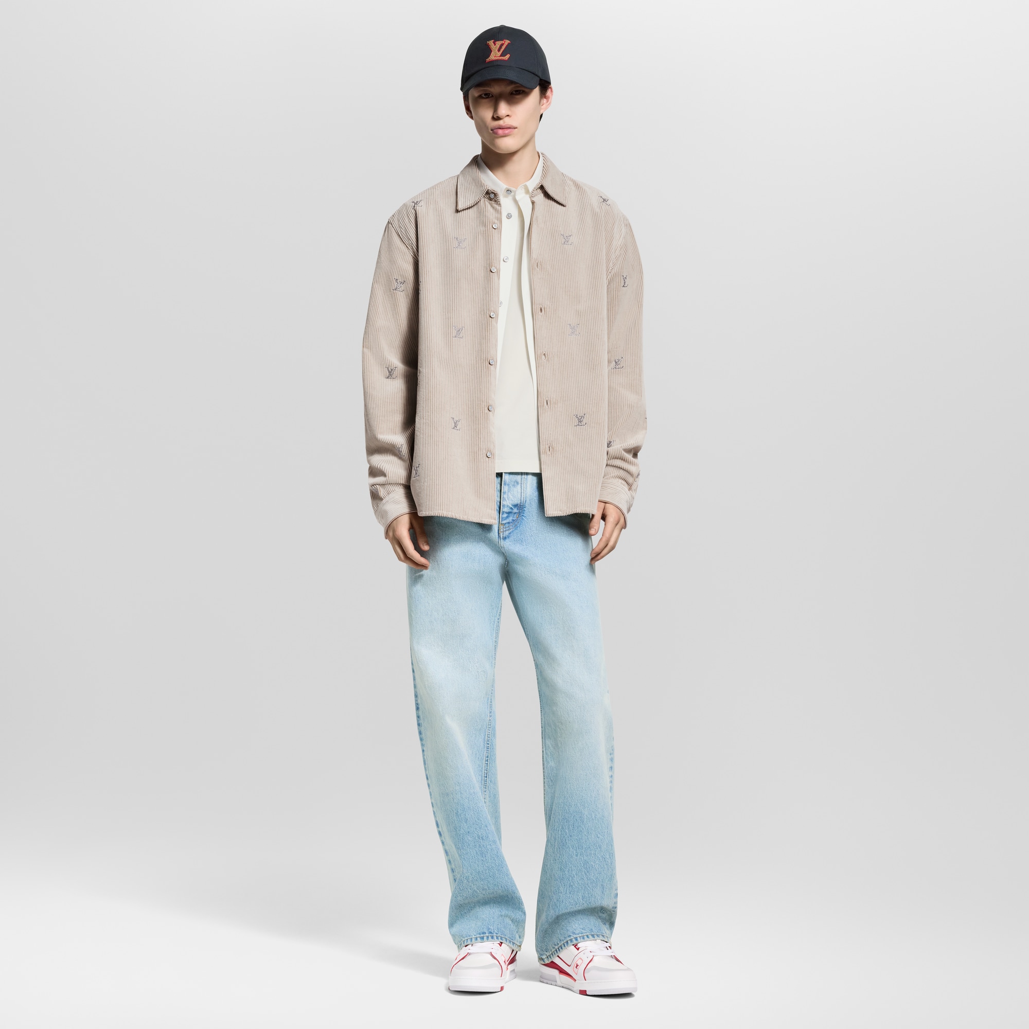 LV Blason Embellished Long-Sleeved Corduroy Shirt  in Men