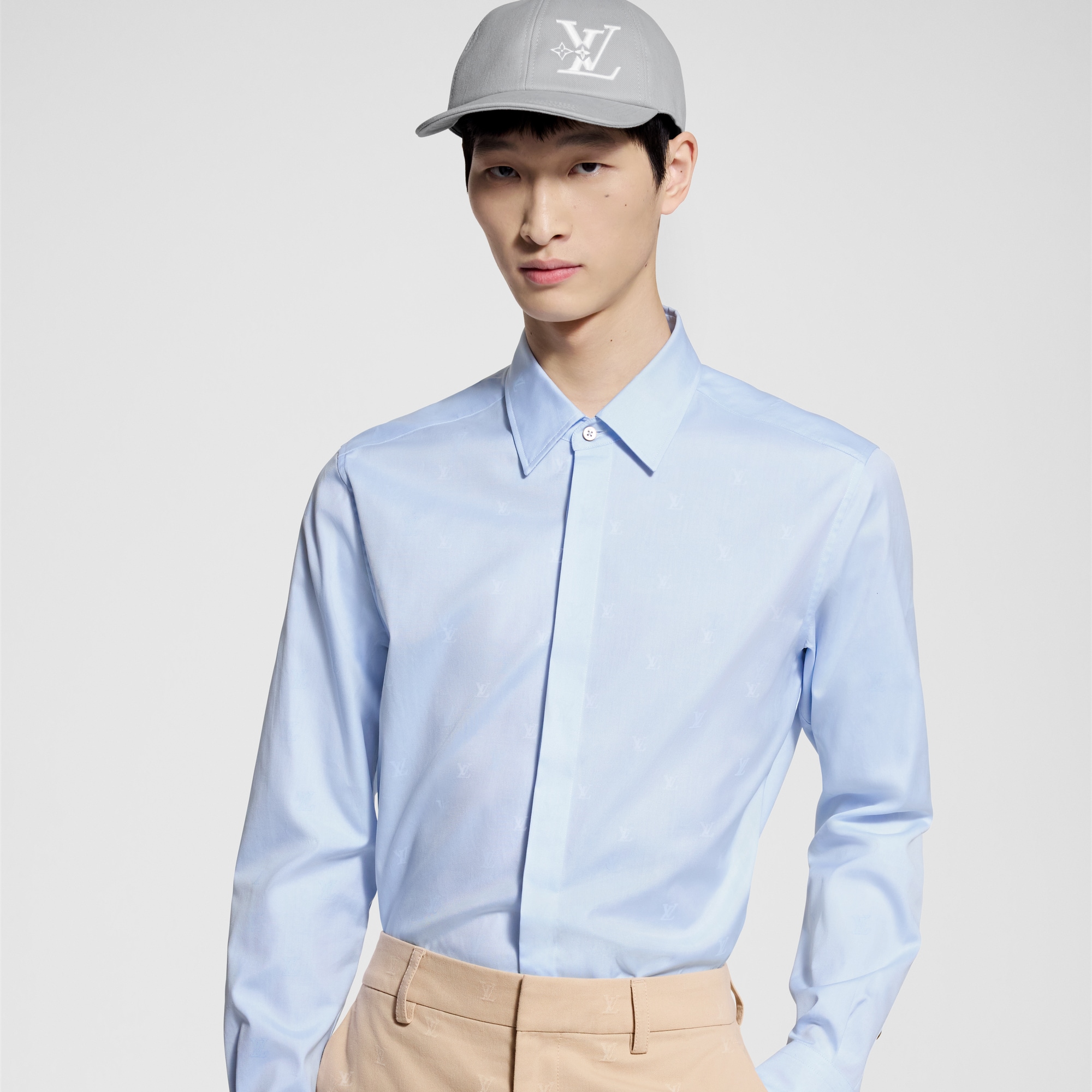 LV Blason Printed Cotton Long-Sleeved Oxford Shirt  in Men