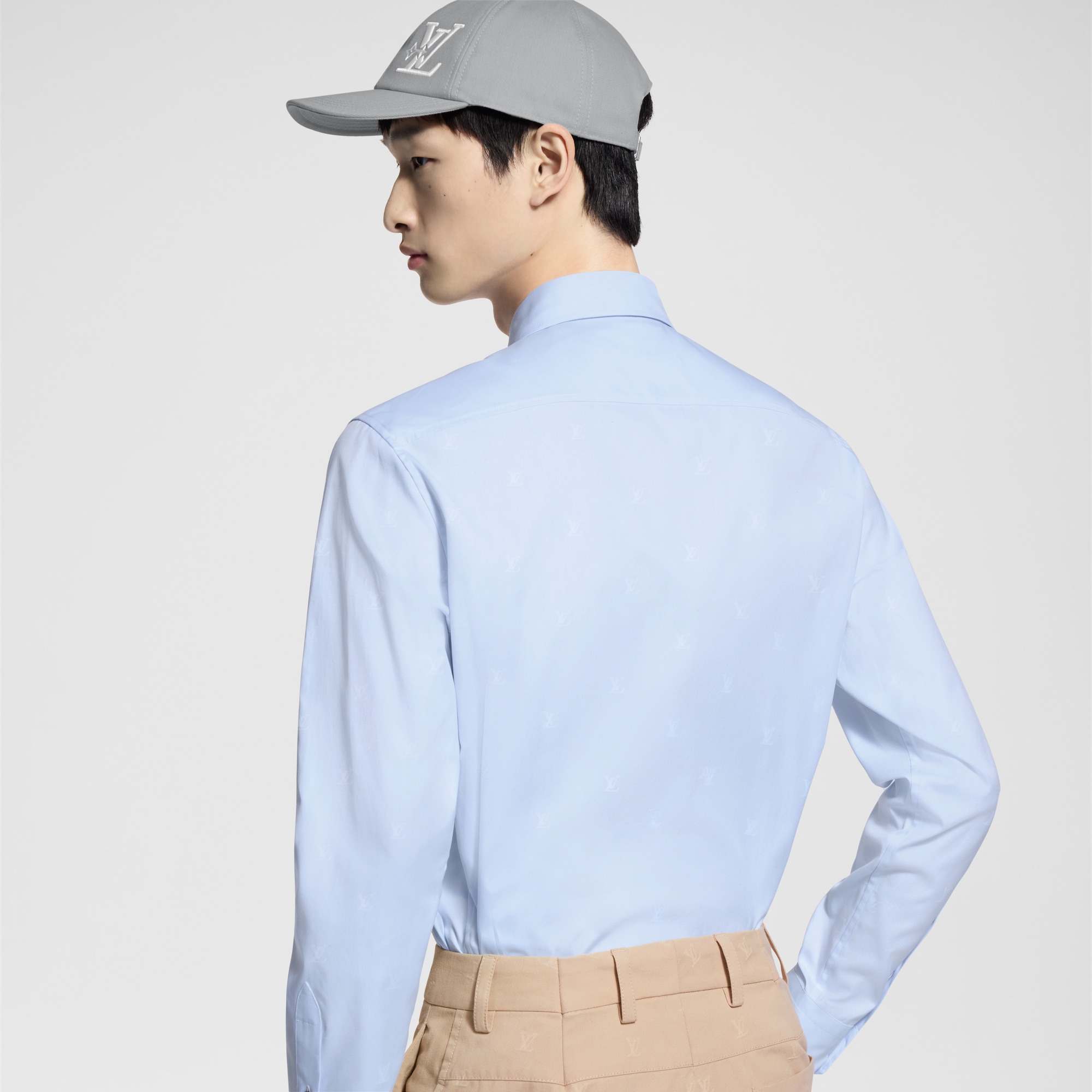 LV Blason Printed Cotton Long-Sleeved Oxford Shirt  in Men