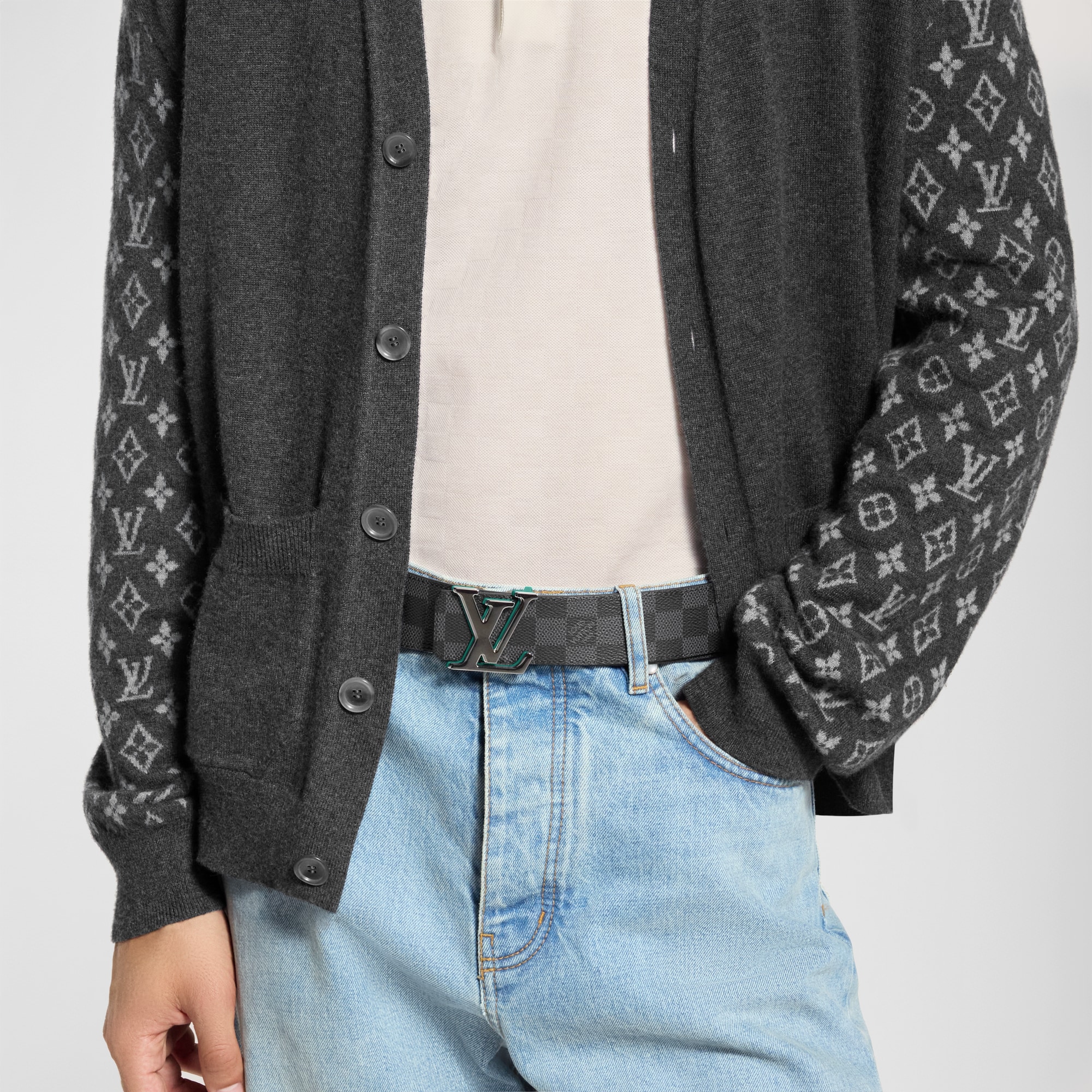 LV Optic Damier Graphite 40mm Reversible Belt  in Men