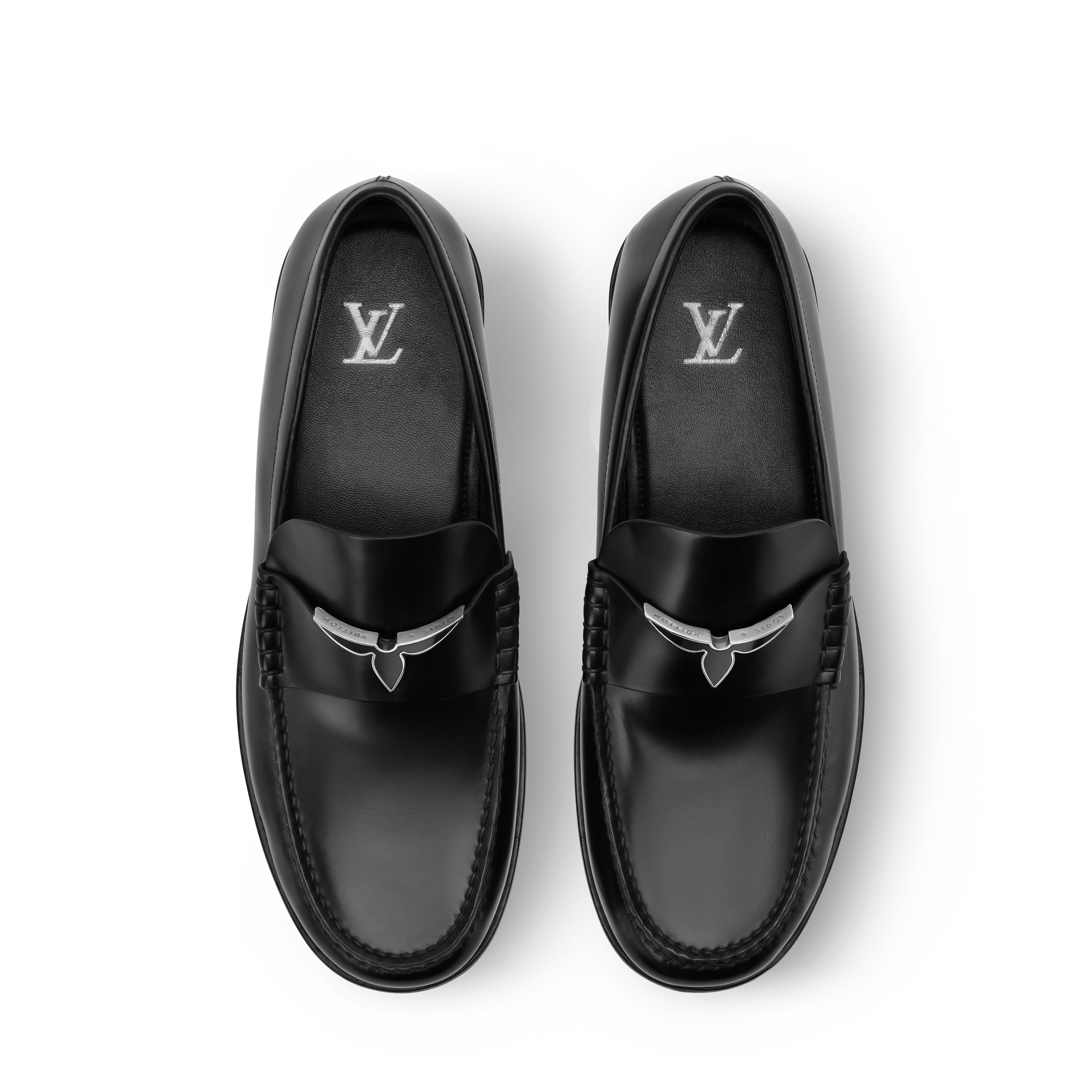 Louis Vuitton Black Leather Men’s Penny Loafers with Silver LV Accent Louis Vuitton Black & Silver Logo Dandy Loafers – Savonches main image 2