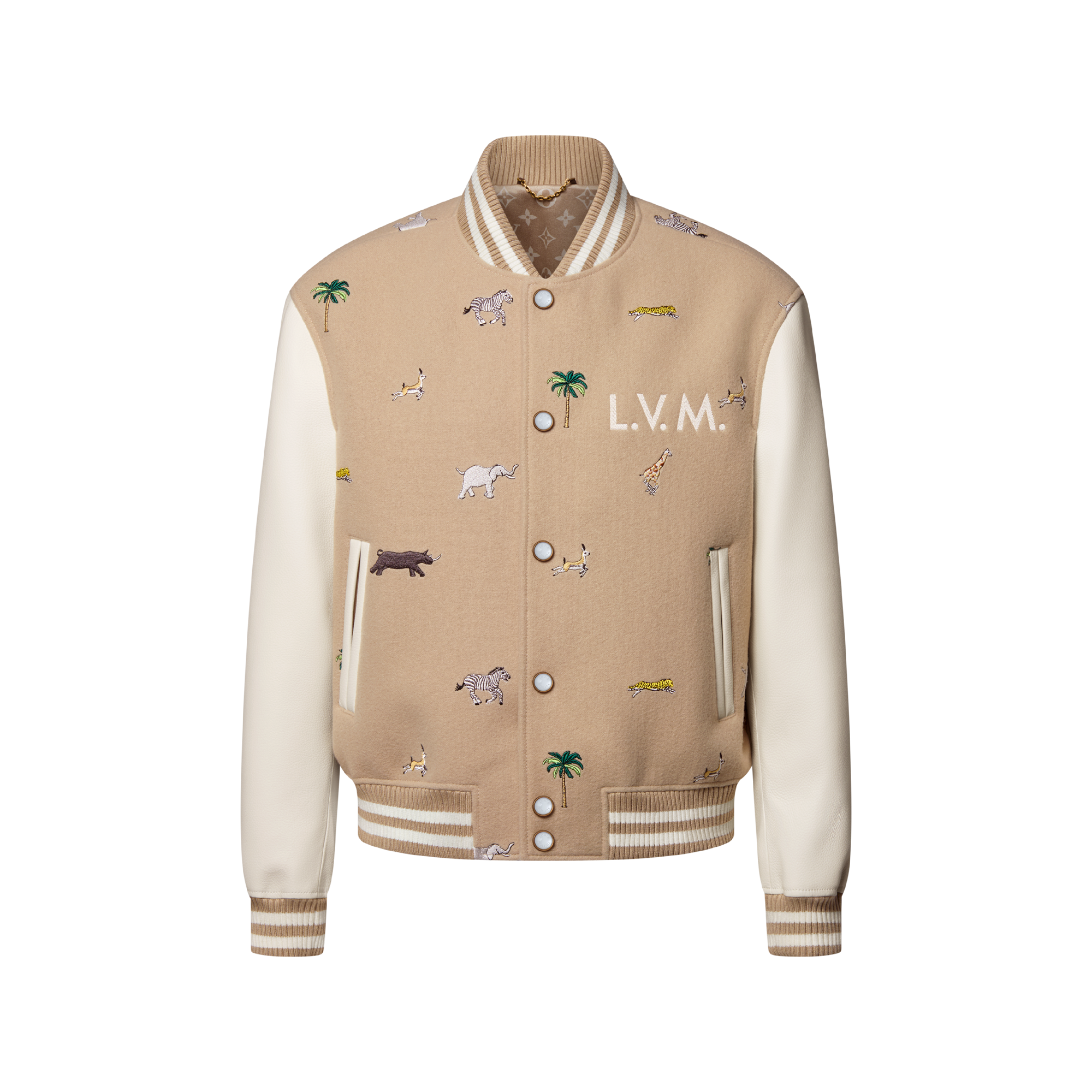 LOUIS VUITTON ロゴ ベージュ テーラードジャケット ブローチ付き LV x 