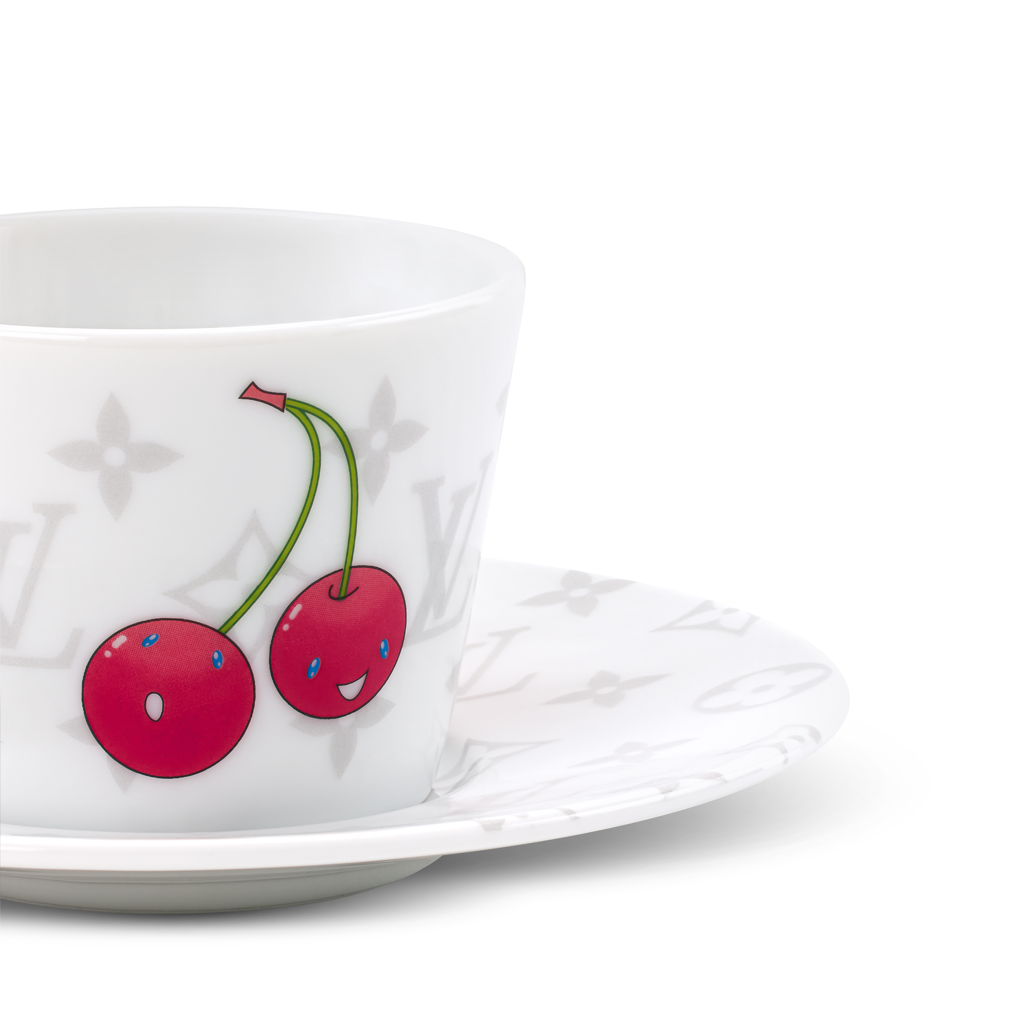 LV x TM Set of 2 Coffee Cups and Saucers Monogram Cerises in Trunks, Travel and Home