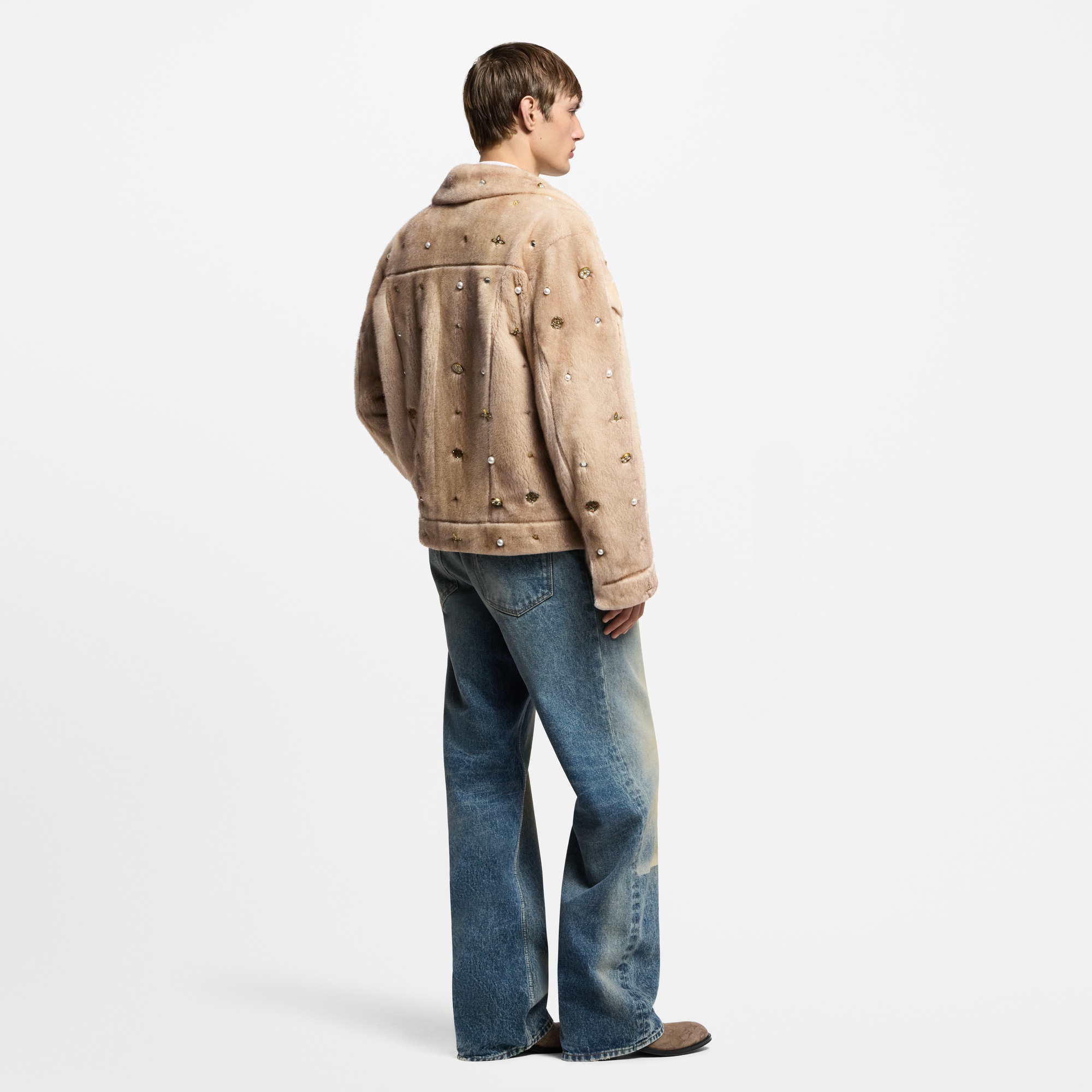 Made To Order Embellished Mink Trucker Jacket  in Men