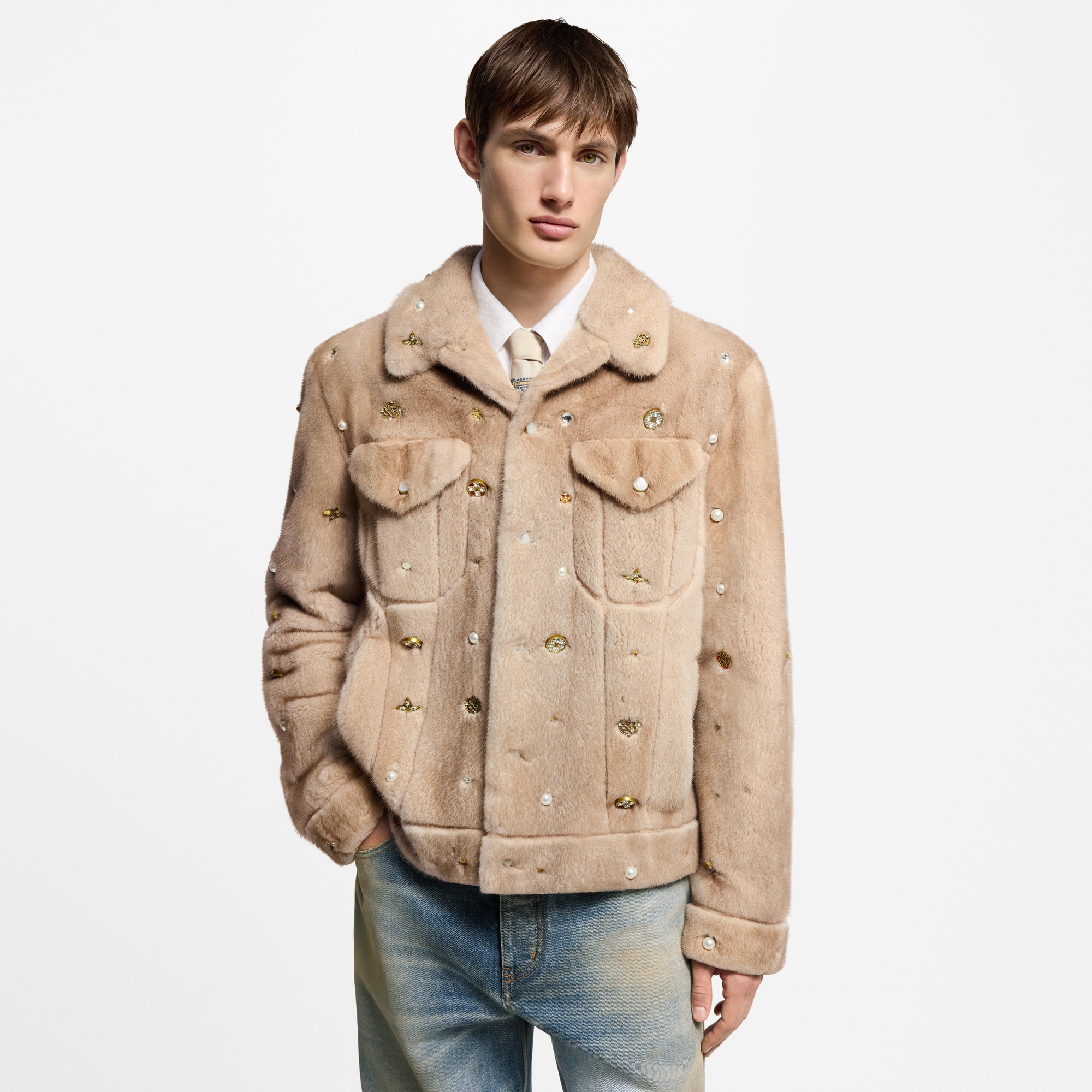 Made To Order Embellished Mink Trucker Jacket  in Men