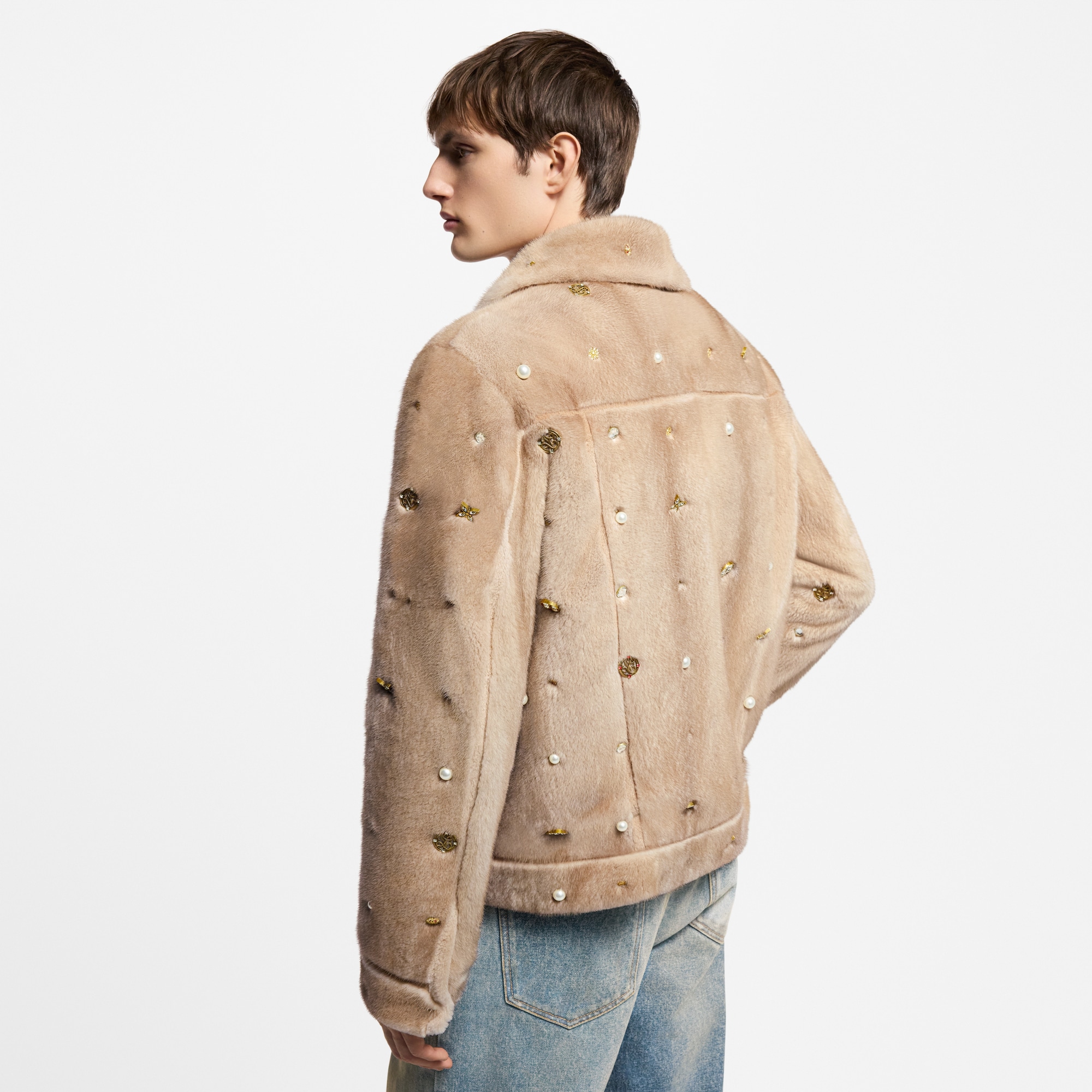 Made To Order Embellished Mink Trucker Jacket  in Men