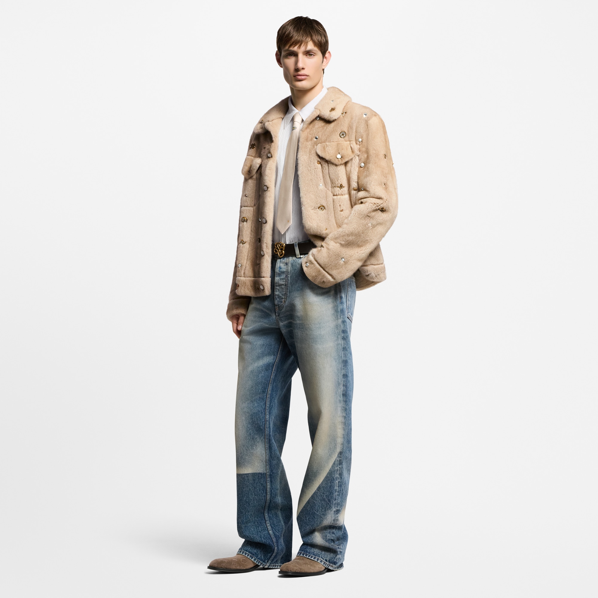 Made To Order Embellished Mink Trucker Jacket  in Men