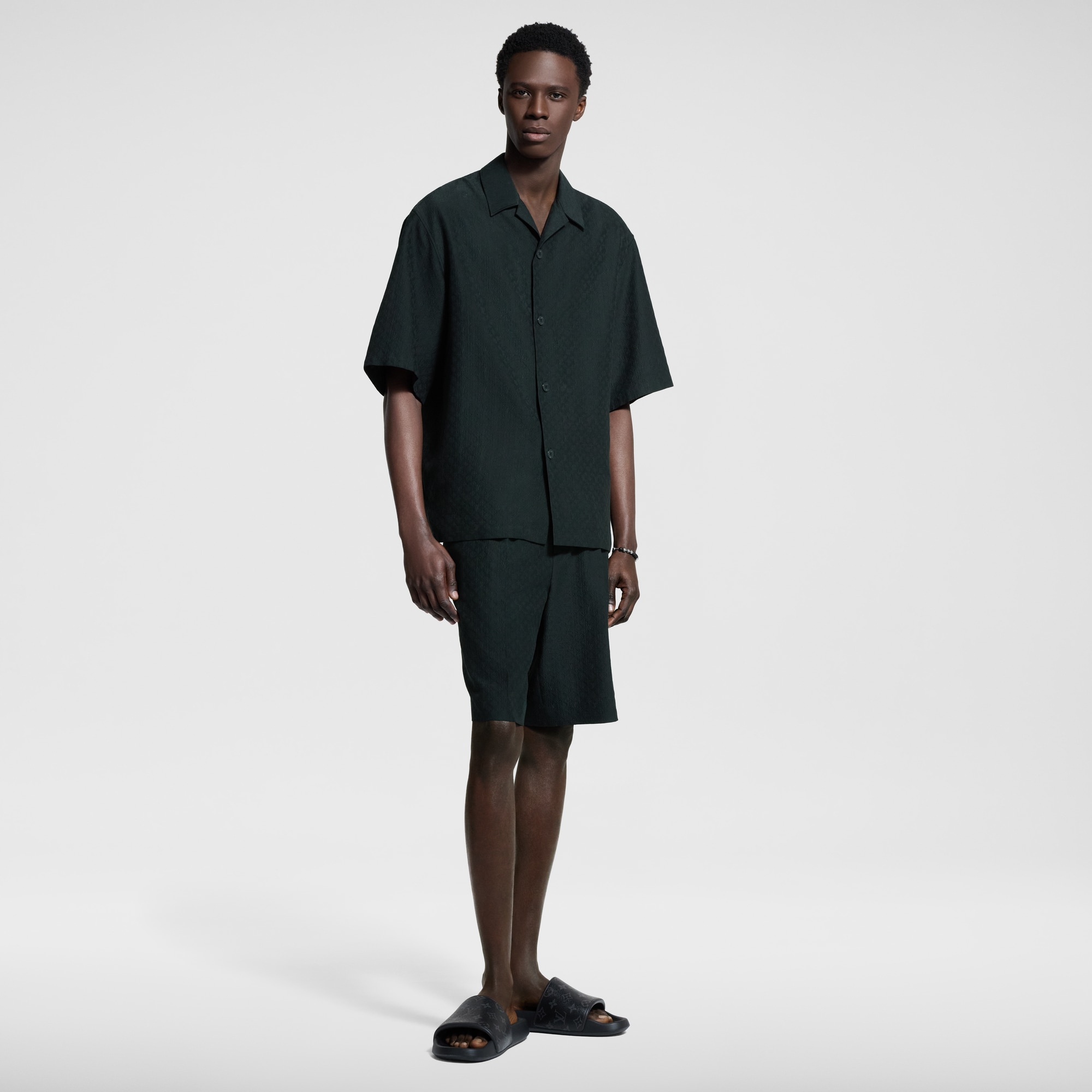 Mini Monogram Silk-Cotton Blend Short-Sleeved Shirt  in Men