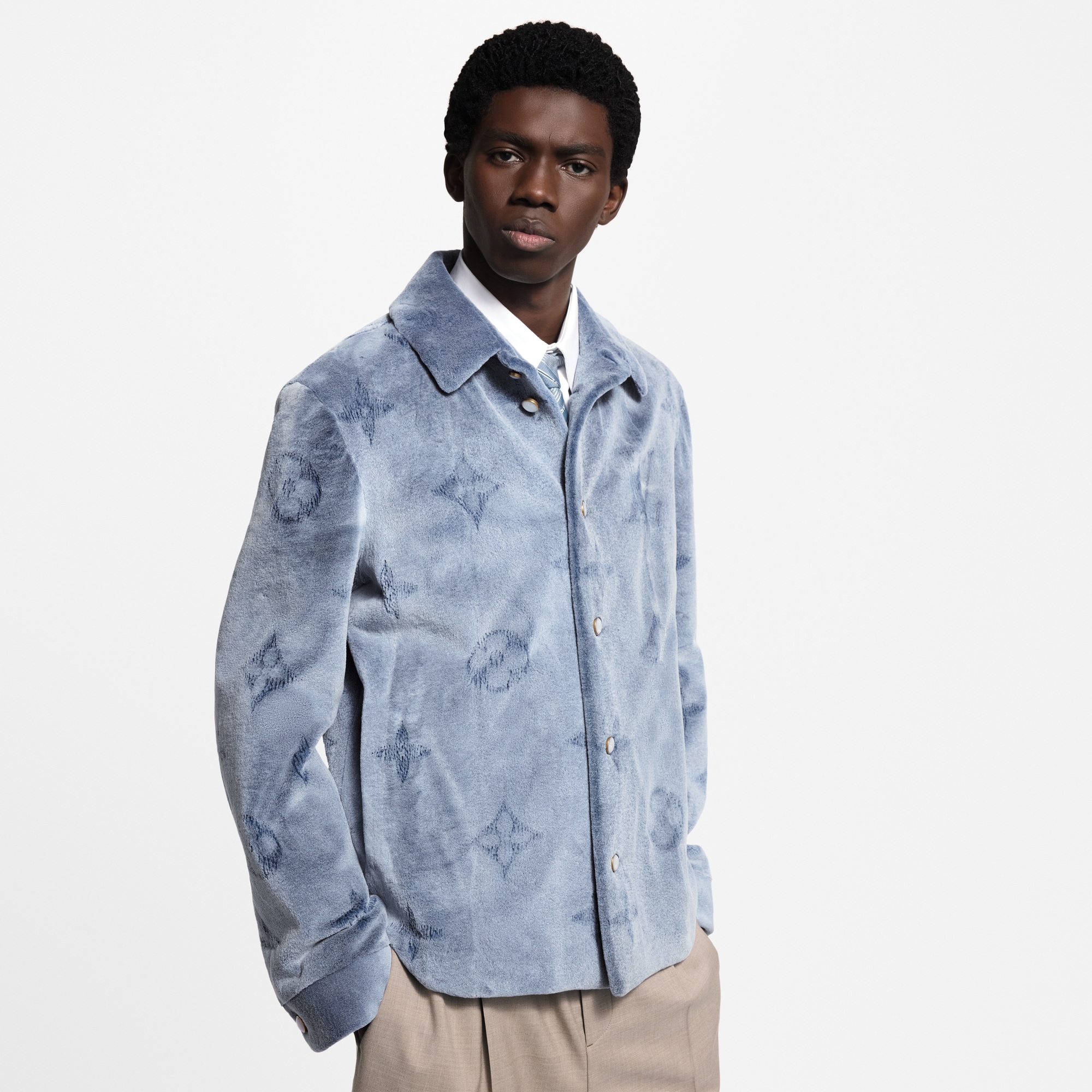 Mink Perforated Monogram Overshirt  in Men