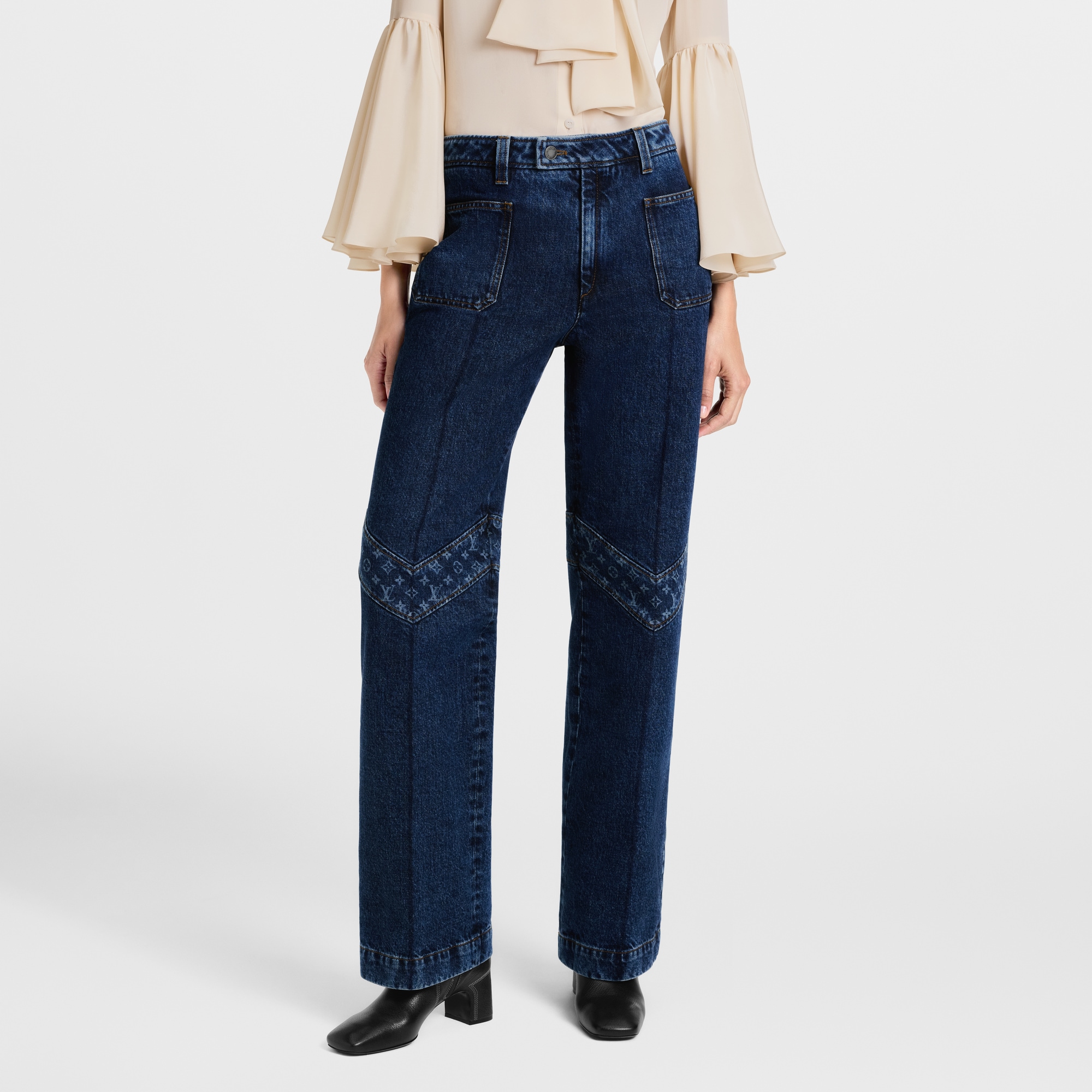 Monogram Accent Raw Denim Jeans  in Women