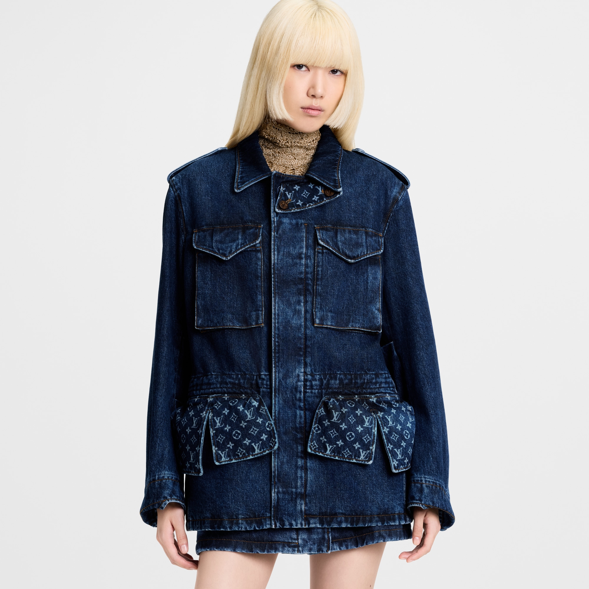 Monogram Accent Raw Denim Safari Jacket  in Women