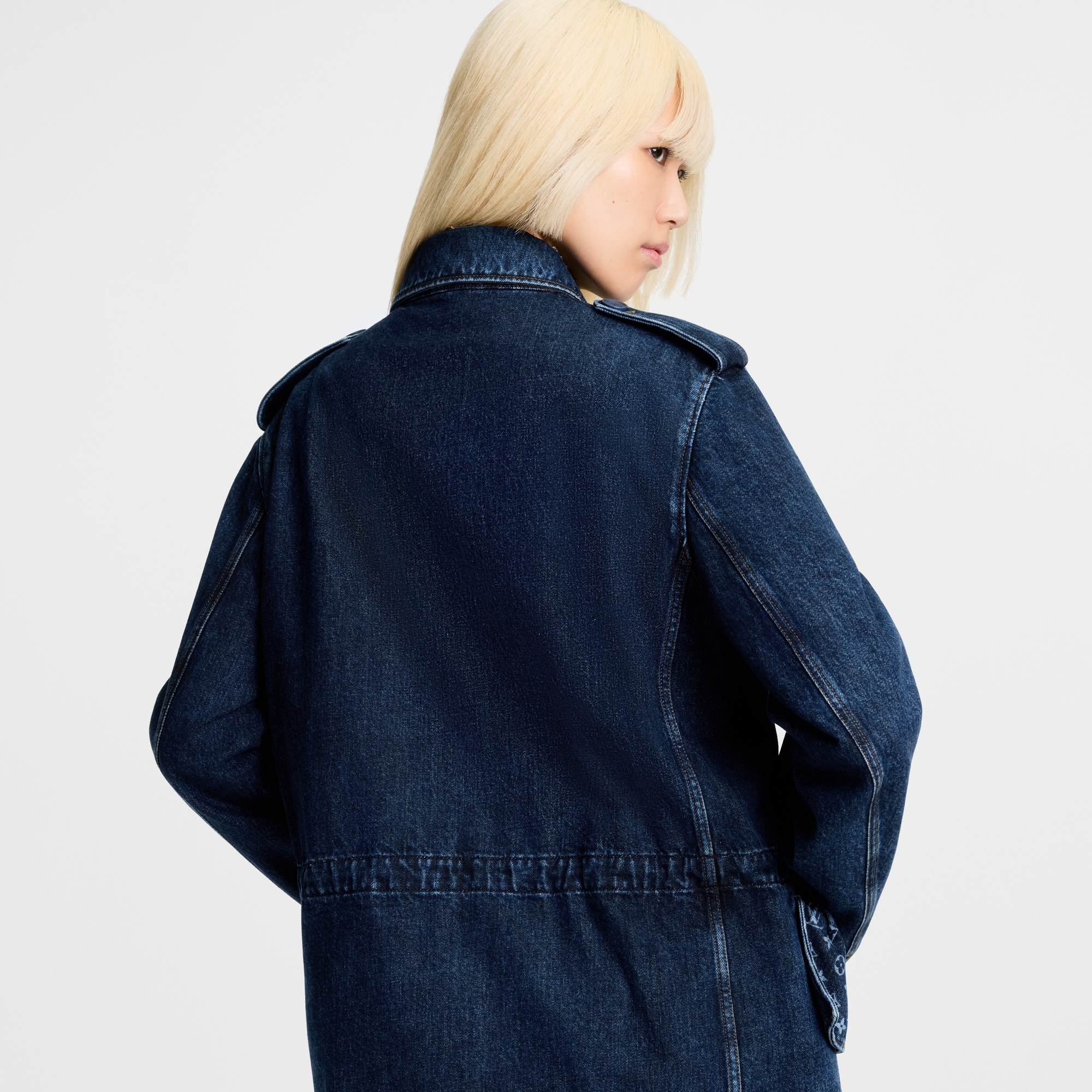 Monogram Accent Raw Denim Safari Jacket  in Women