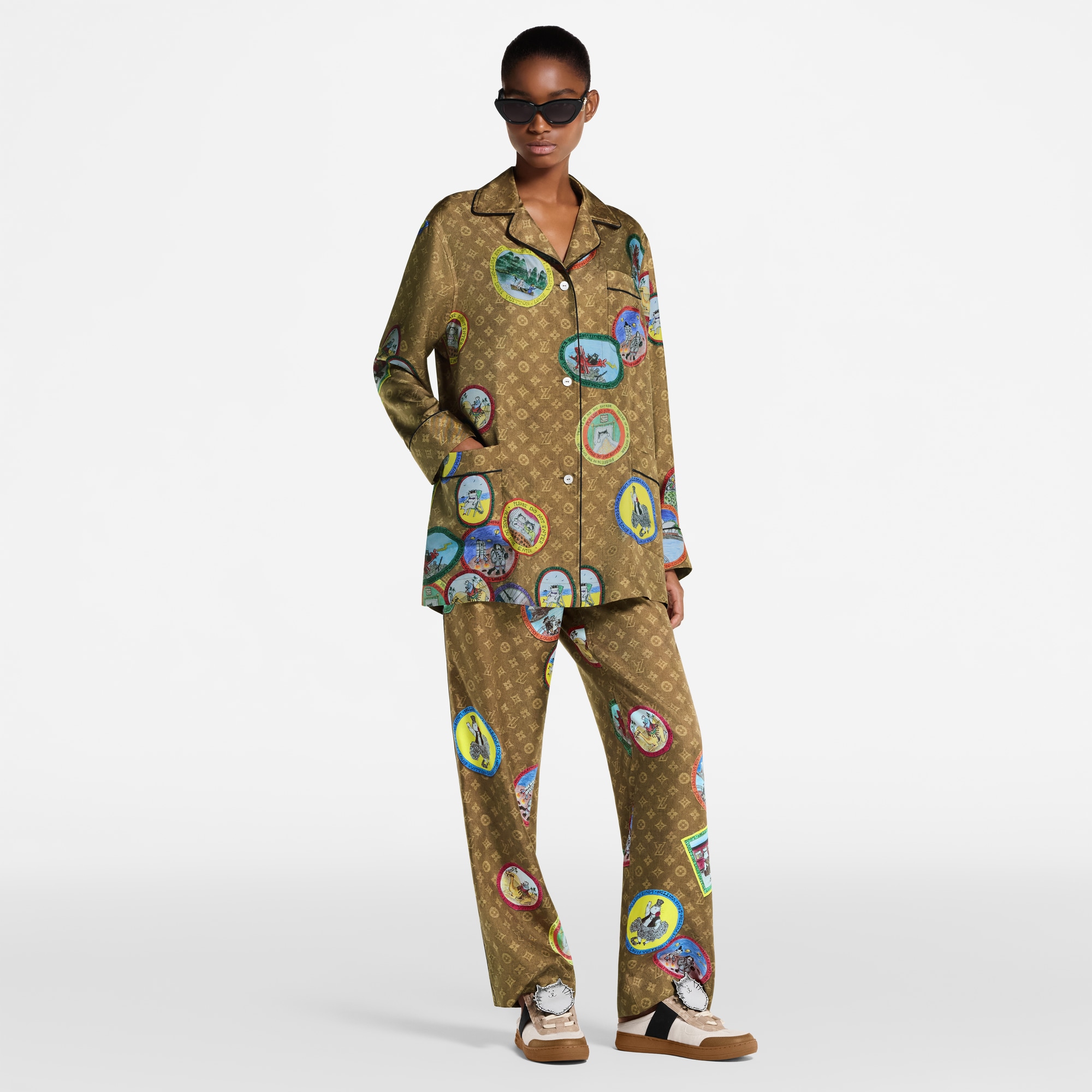 Monogram Cat Stamp Pajama Pants  in Women