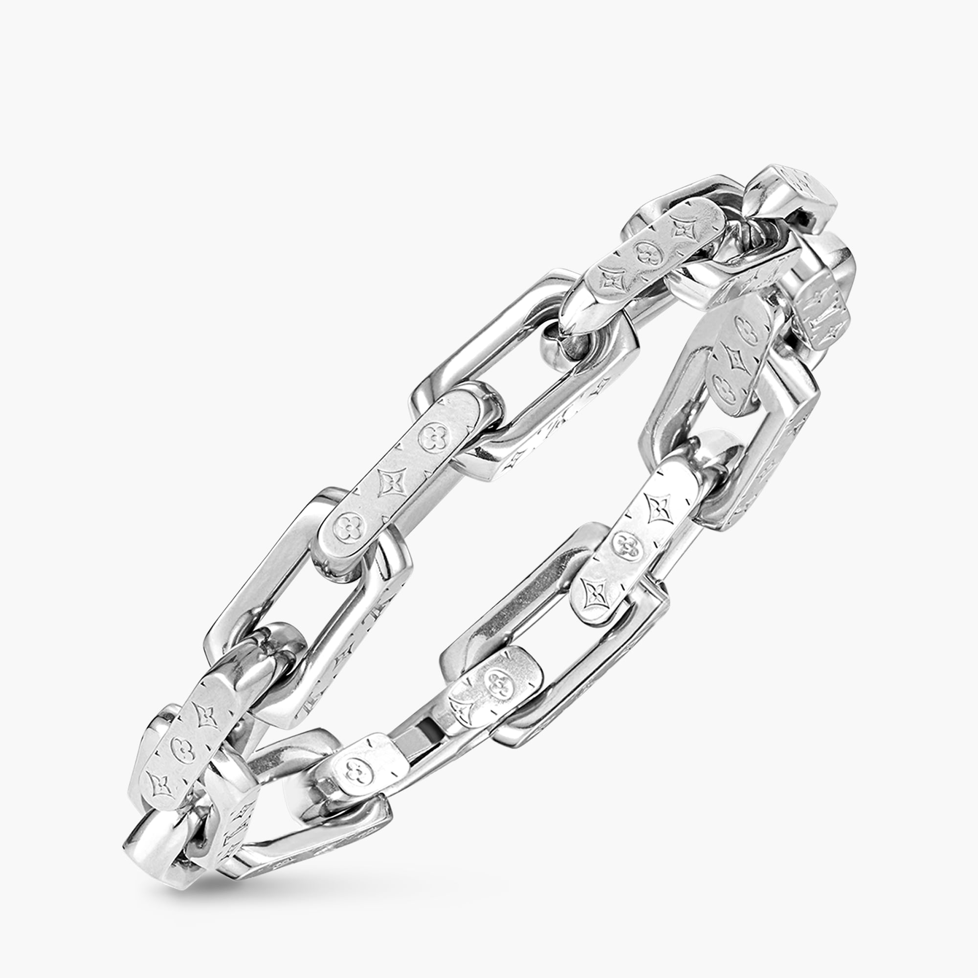 Yellow Gold Louis Vuitton Silver Chain Bracelet Monogram Chain