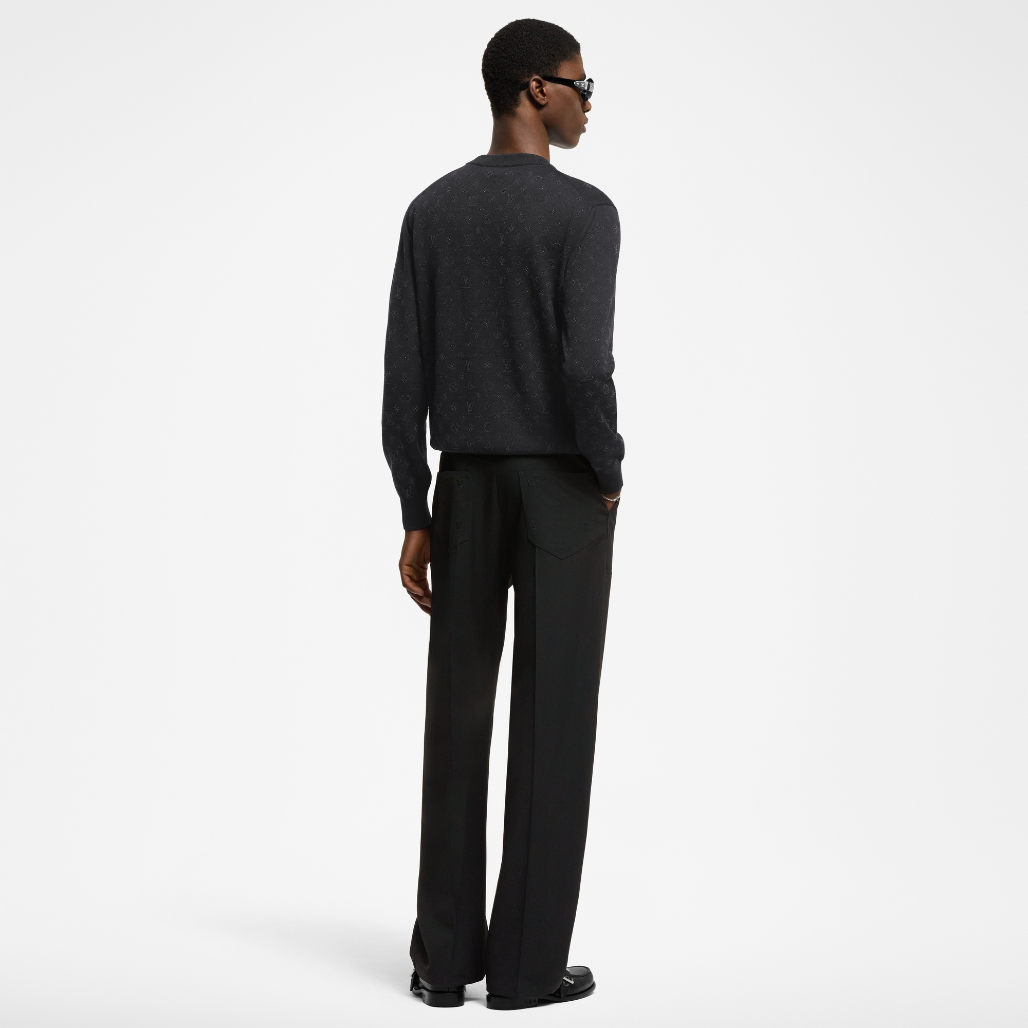 Monogram Embellished Wool Evening Crewneck  in Men