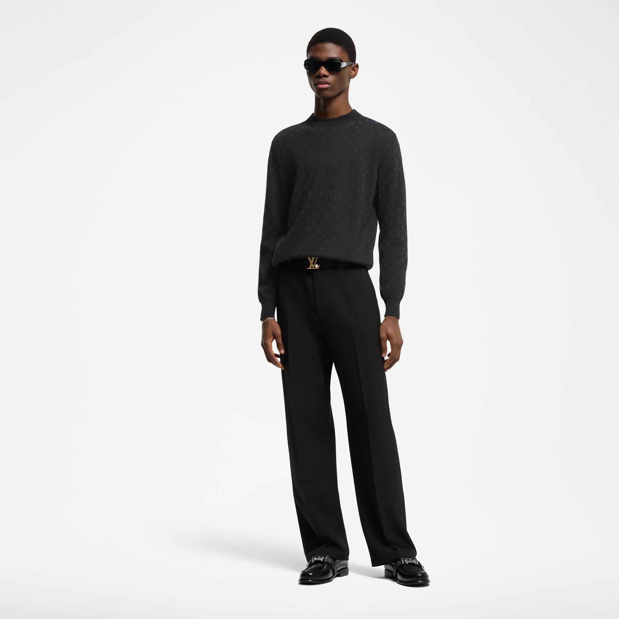 Monogram Embellished Wool Evening Crewneck  in Men