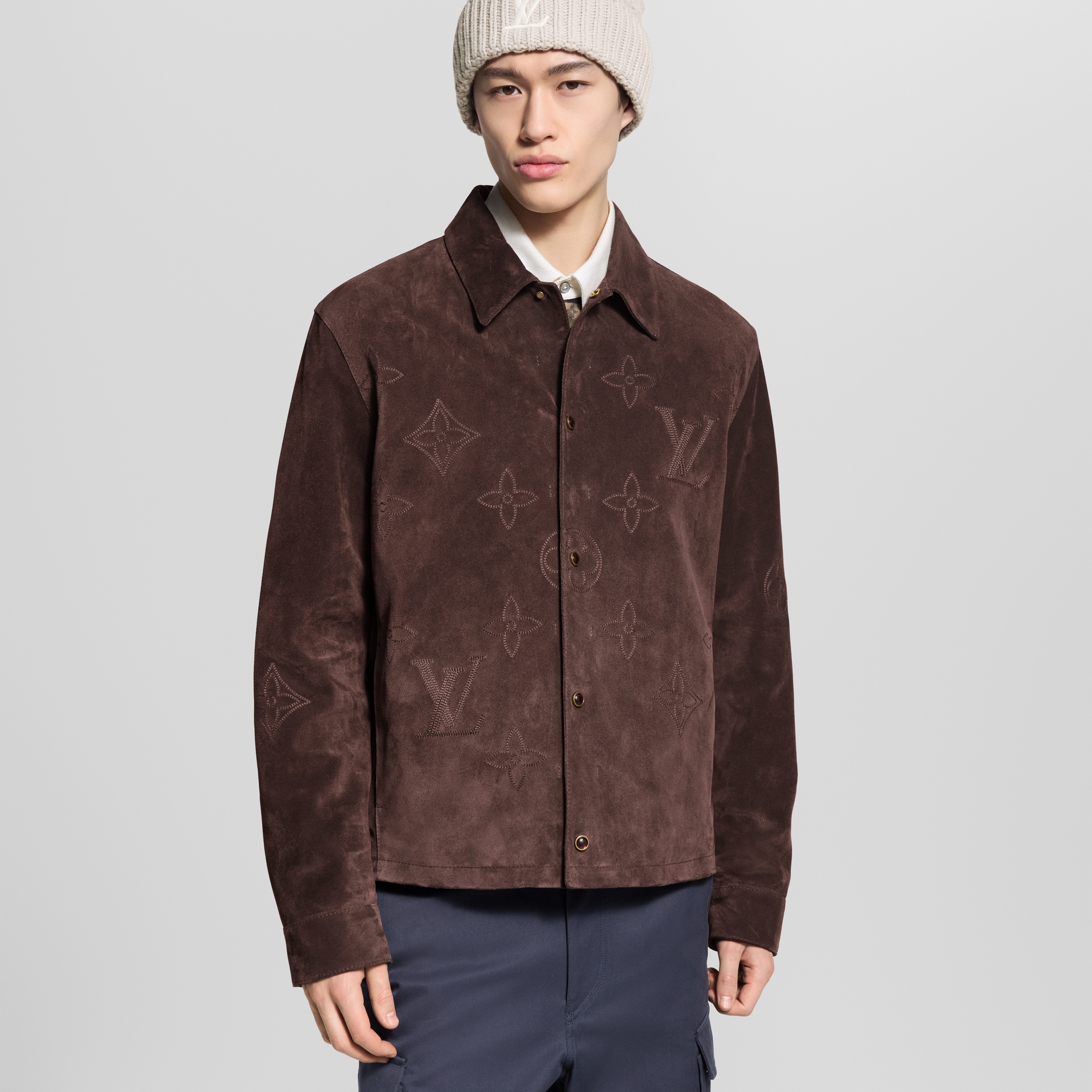 Monogram Embroidered Suede Overshirt  in Men